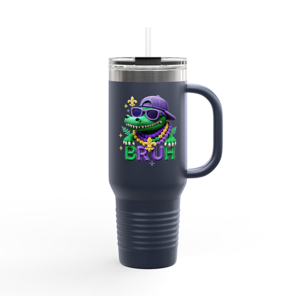 40oz Insulated Travel Mug – Cool Gator 'BRUH' Stainless Tumbler with Straw