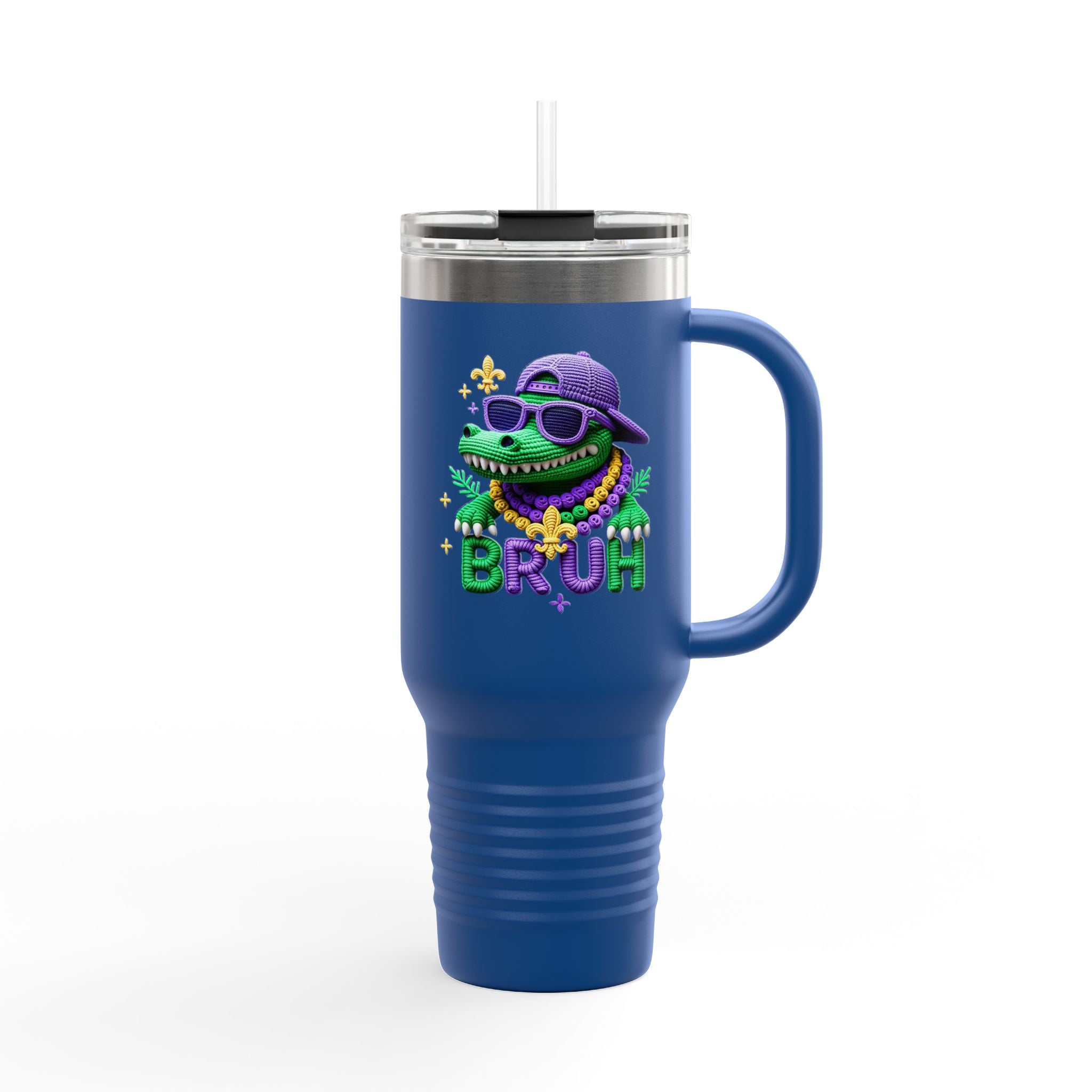 40oz Insulated Travel Mug – Cool Gator 'BRUH' Stainless Tumbler with Straw