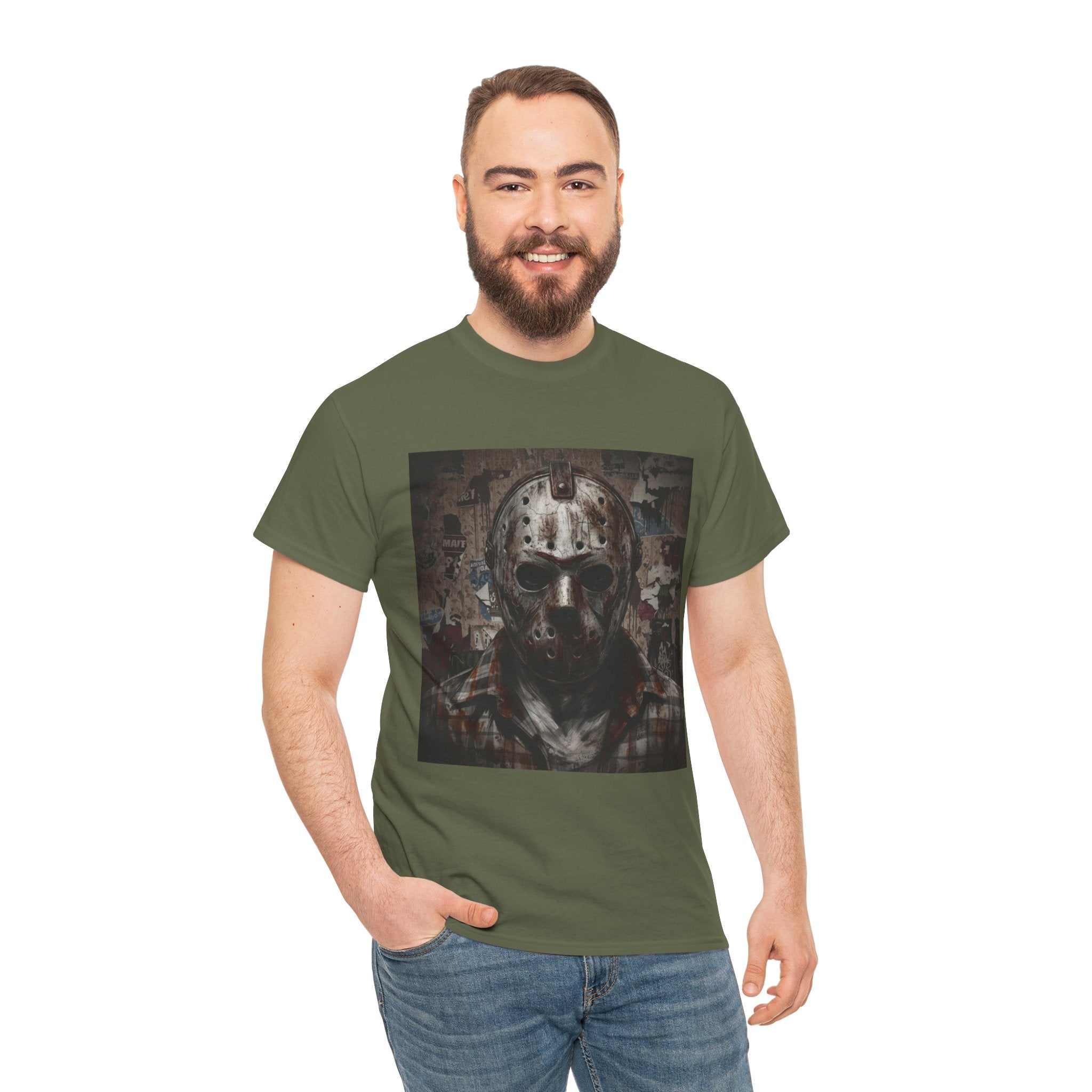 Hockey Mask Horror Tee — Retro Jason-Style Slasher Graphic Shirt