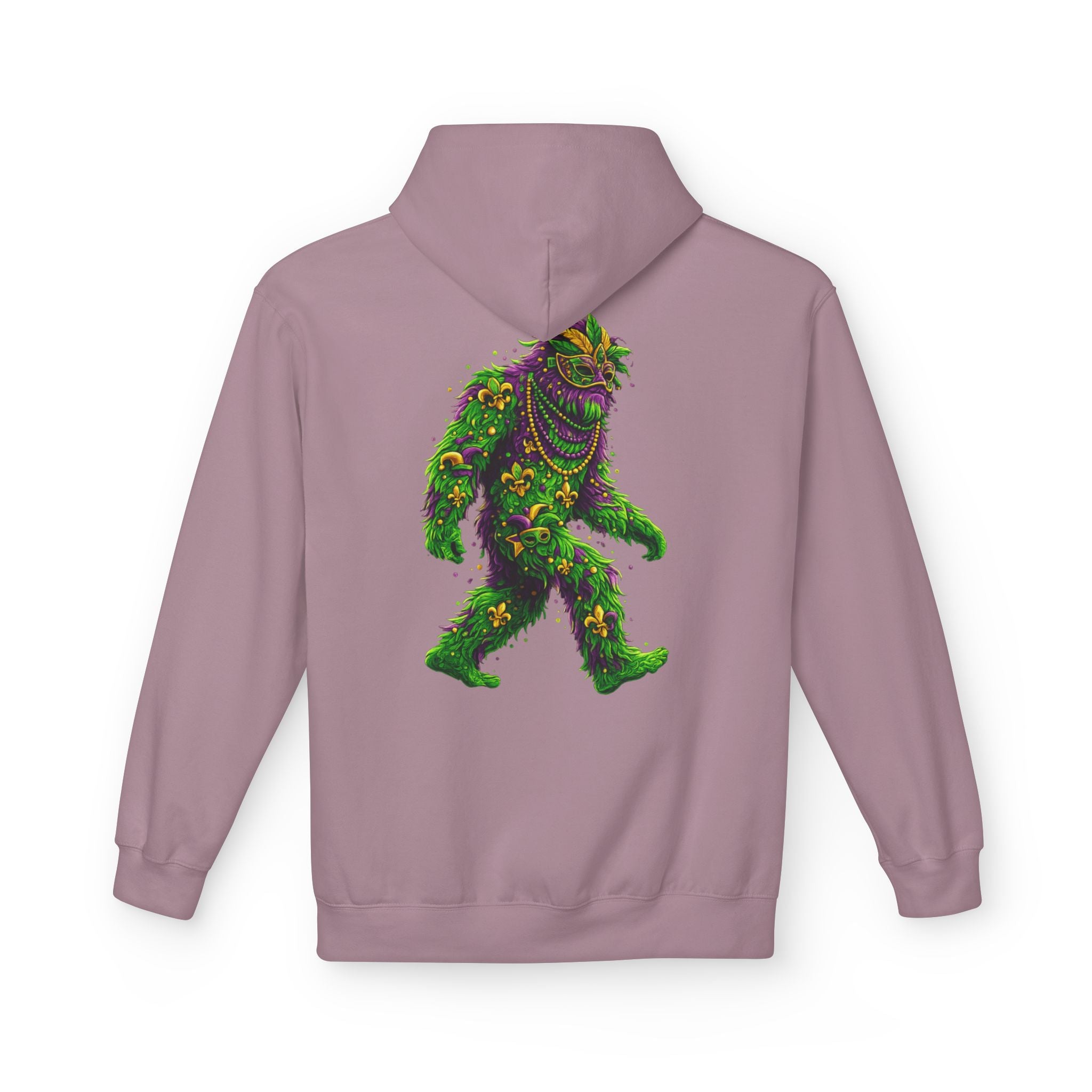 Mardi Gras Bigfoot Hoodie - Festive Beaded Sasquatch Pullover