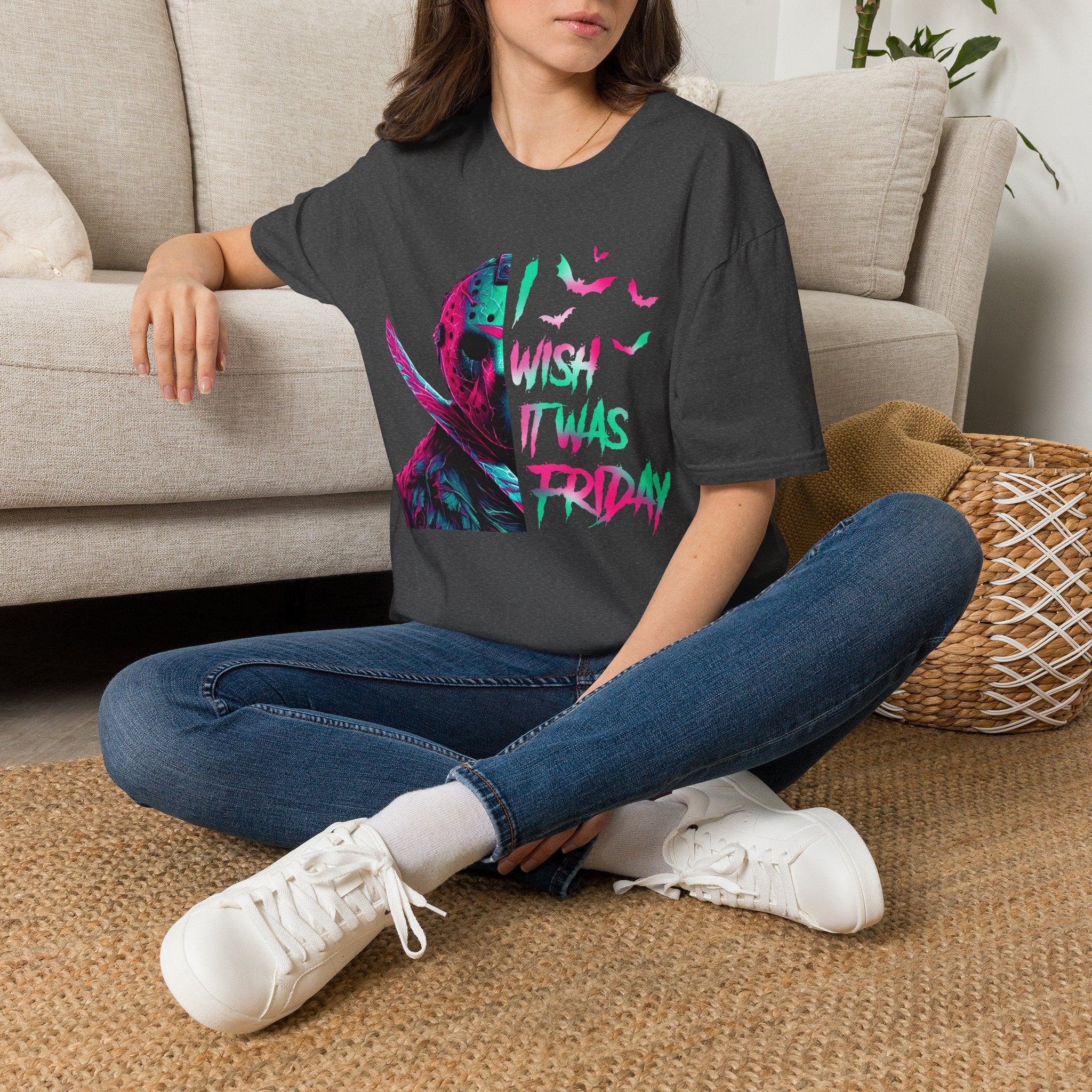 Friday Vibes T-Shirt — Neon Jason "Wish It Was Friday" Graphic Tee
