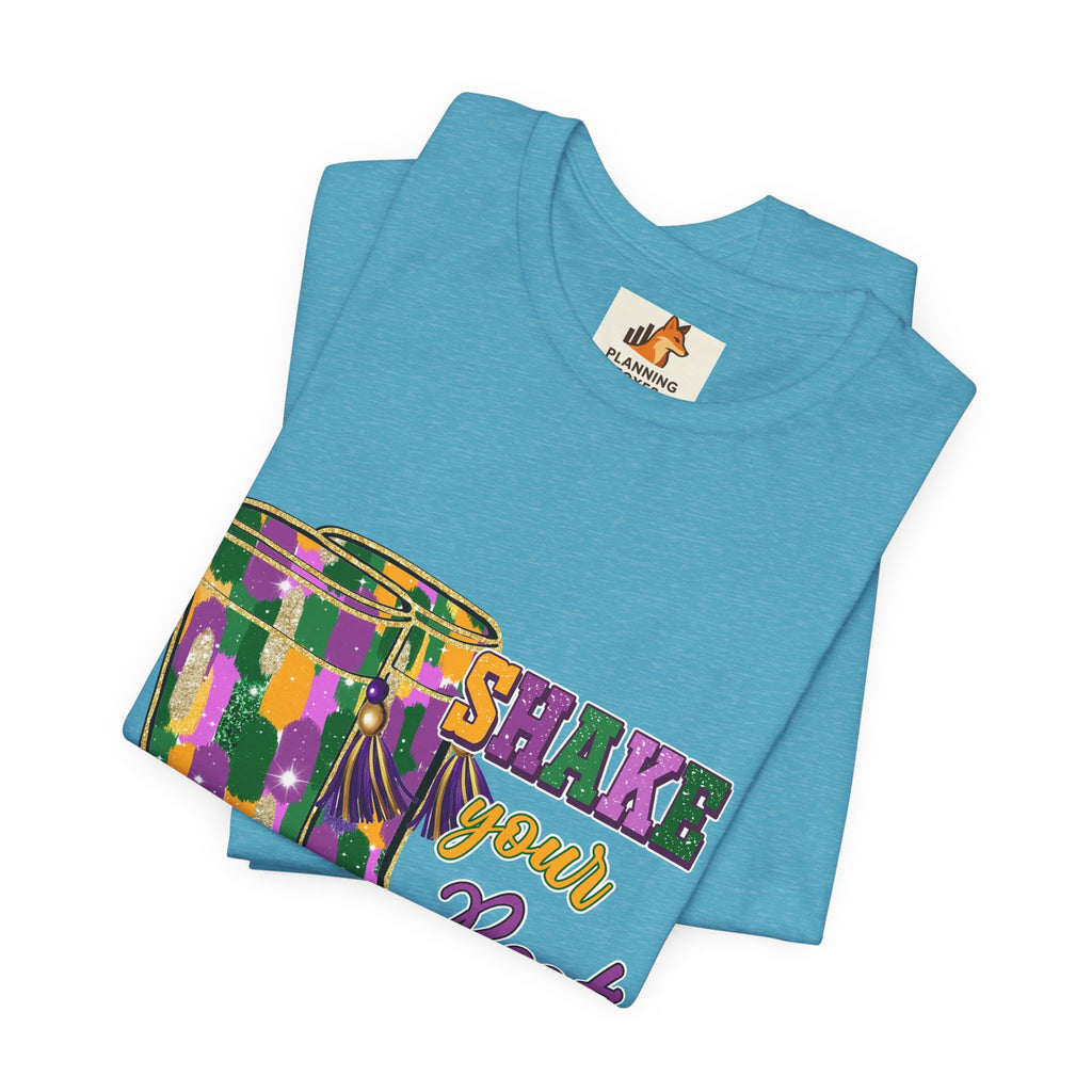 Mardi Gras 'Shake Your Bootie' T‑Shirt — Louisiana Fleur‑de‑Lis Tee