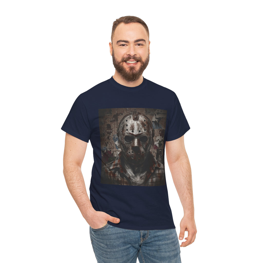 Hockey Mask Horror Tee — Retro Jason-Style Slasher Graphic Shirt