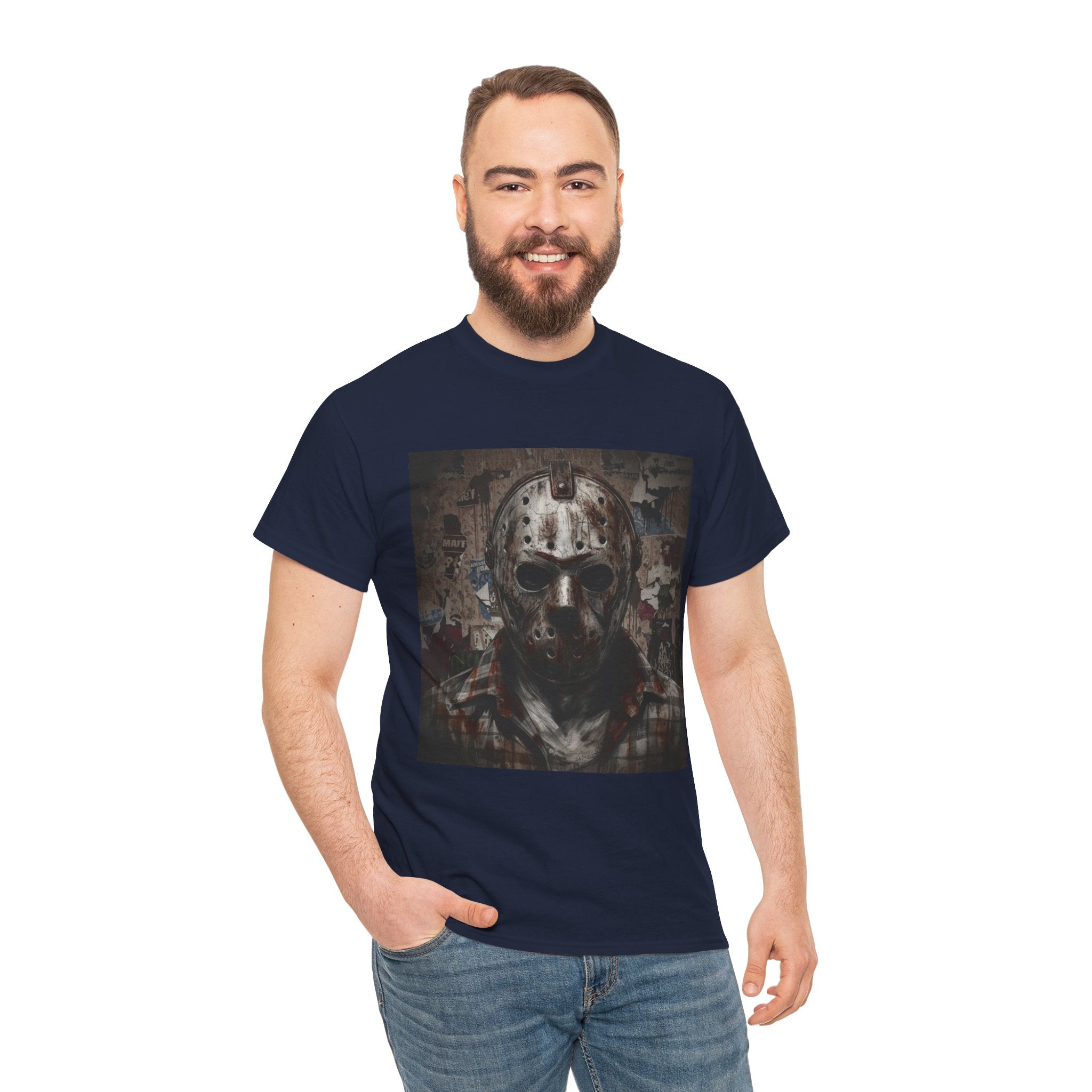 Hockey Mask Horror Tee — Retro Jason-Style Slasher Graphic Shirt