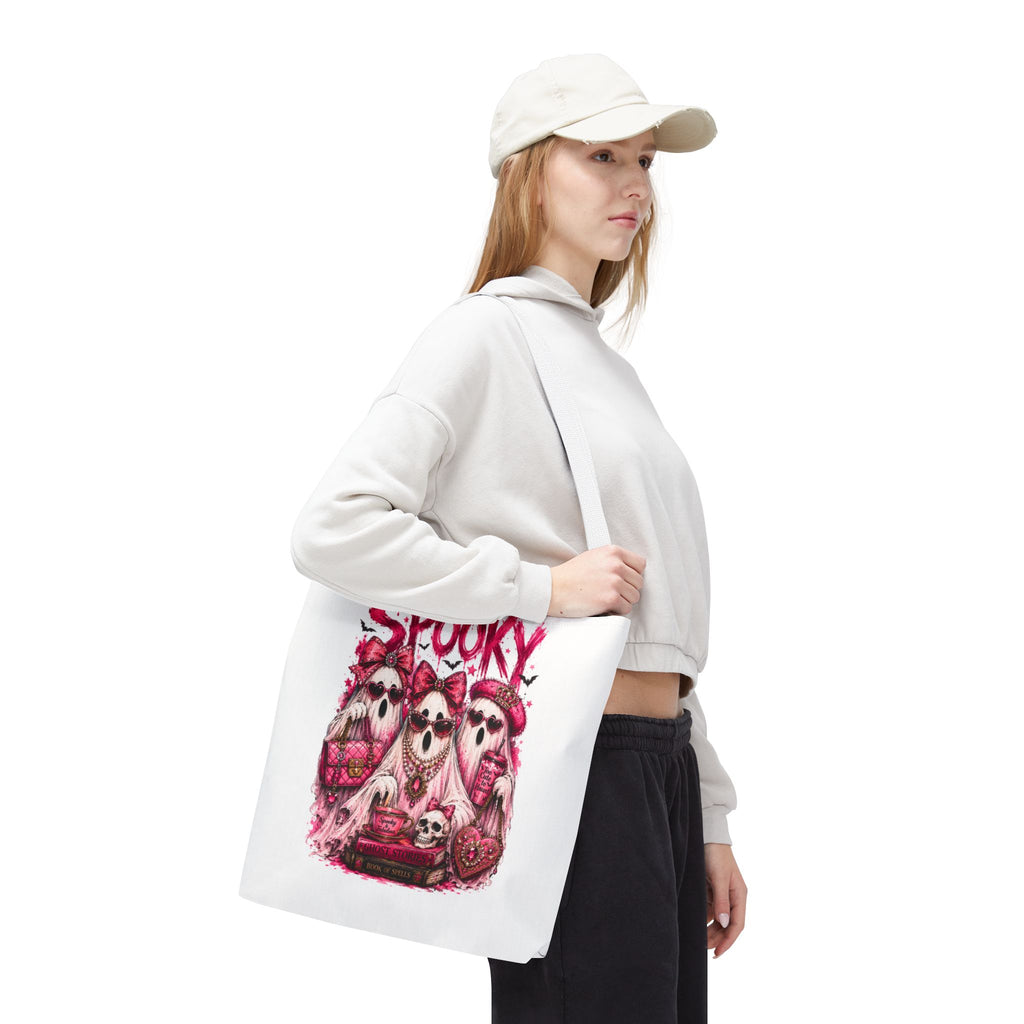 Spooky Pink Ghost Trio Tote Bag — Cute Gothic Halloween Aesthetic