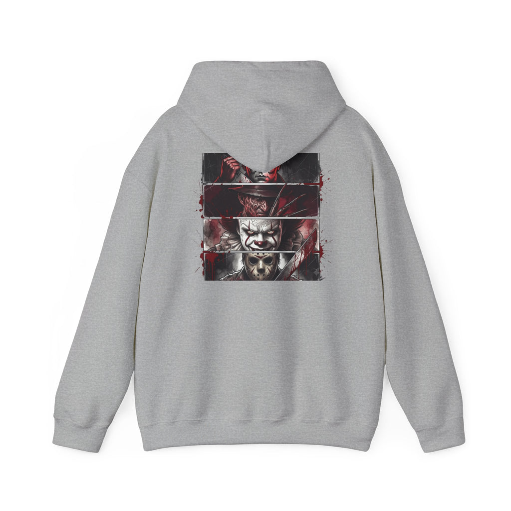 Horror Villains Back-Print Hoodie — Creepy Movie Killer Collage