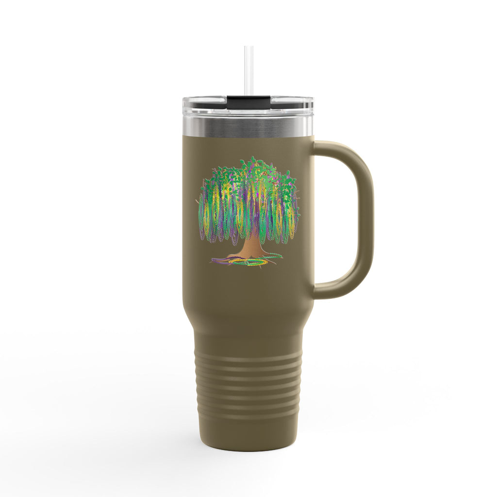 Mardi Gras Bead Tree 40oz Insulated Travel Mug — Colorful Watercolor Tree Tumbler