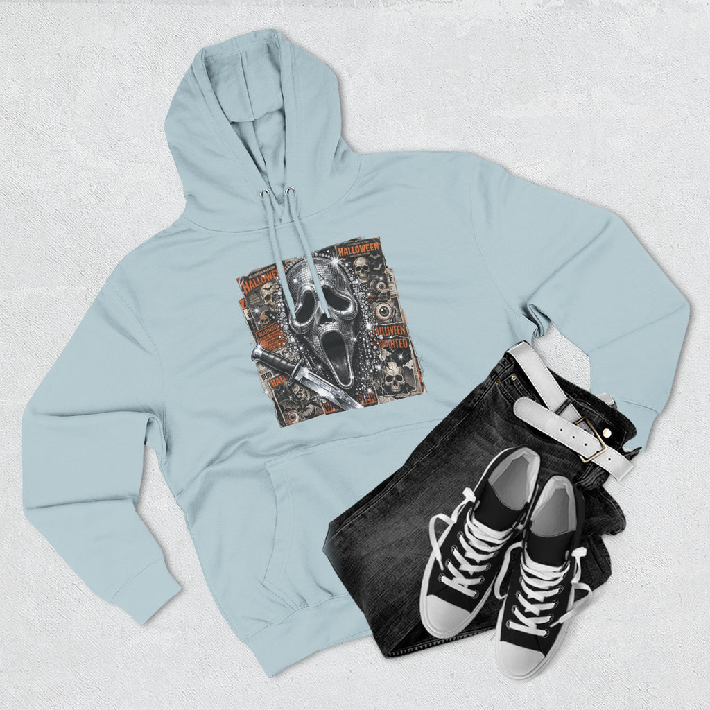 Halloween Horror Nights Hoodie — Haunted Mask & Killer Characters Graphic Pullover