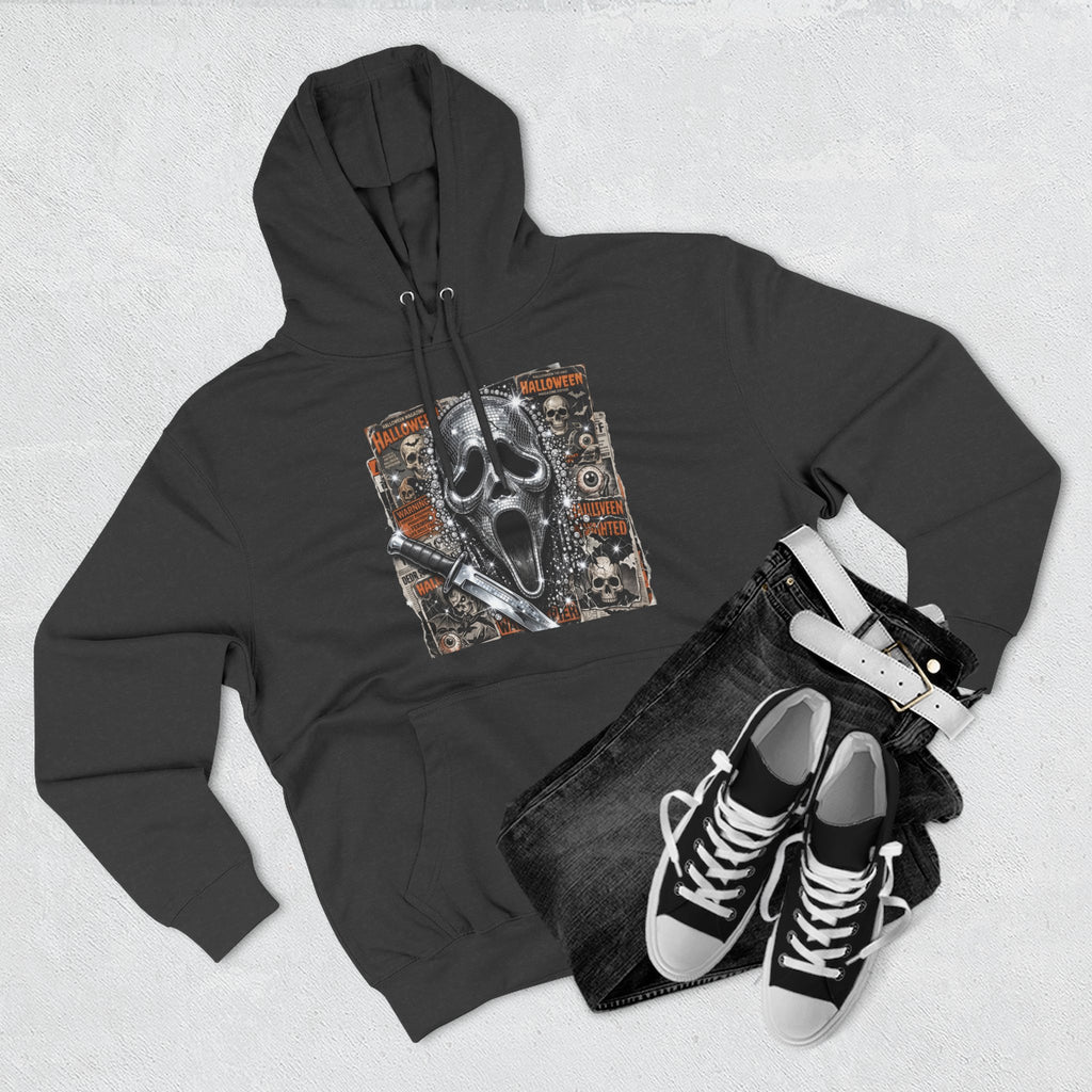 Halloween Horror Nights Hoodie — Haunted Mask & Killer Characters Graphic Pullover