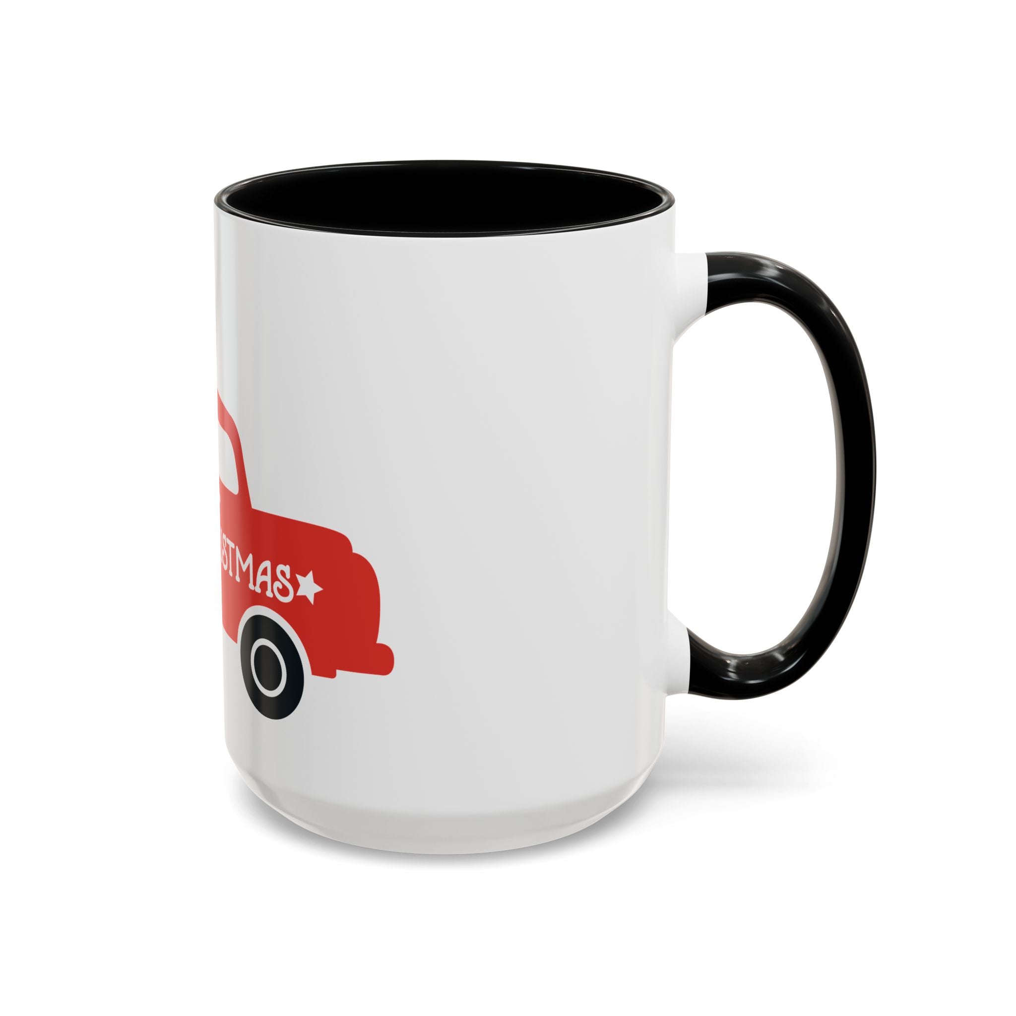 Christmas Truck Coffee Mug — Red Vintage Pickup with Tree, "Merry Christmas" Accent Mug