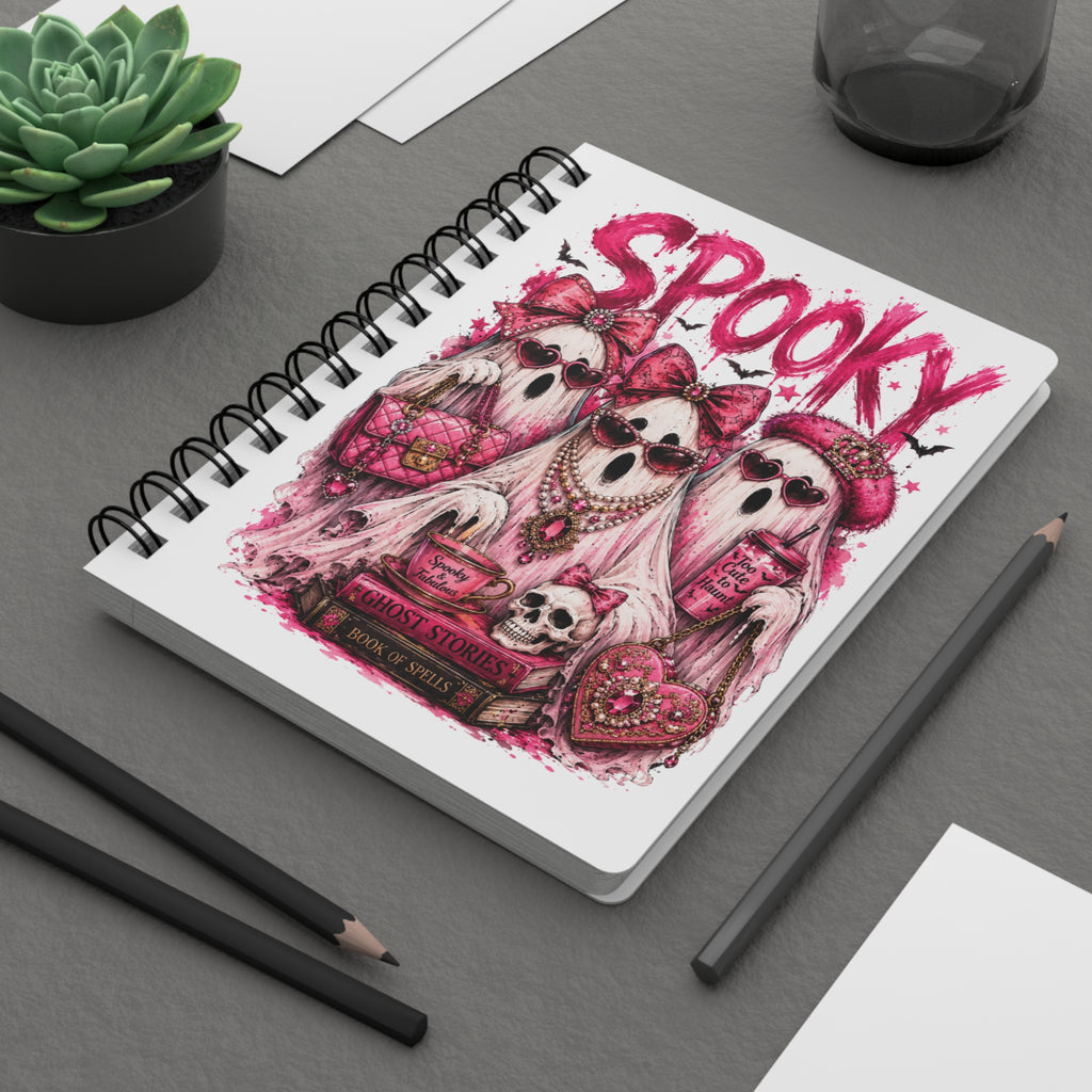 Spooky Pink Ghosts Spiral Journal — Cute Gothic Halloween Notebook