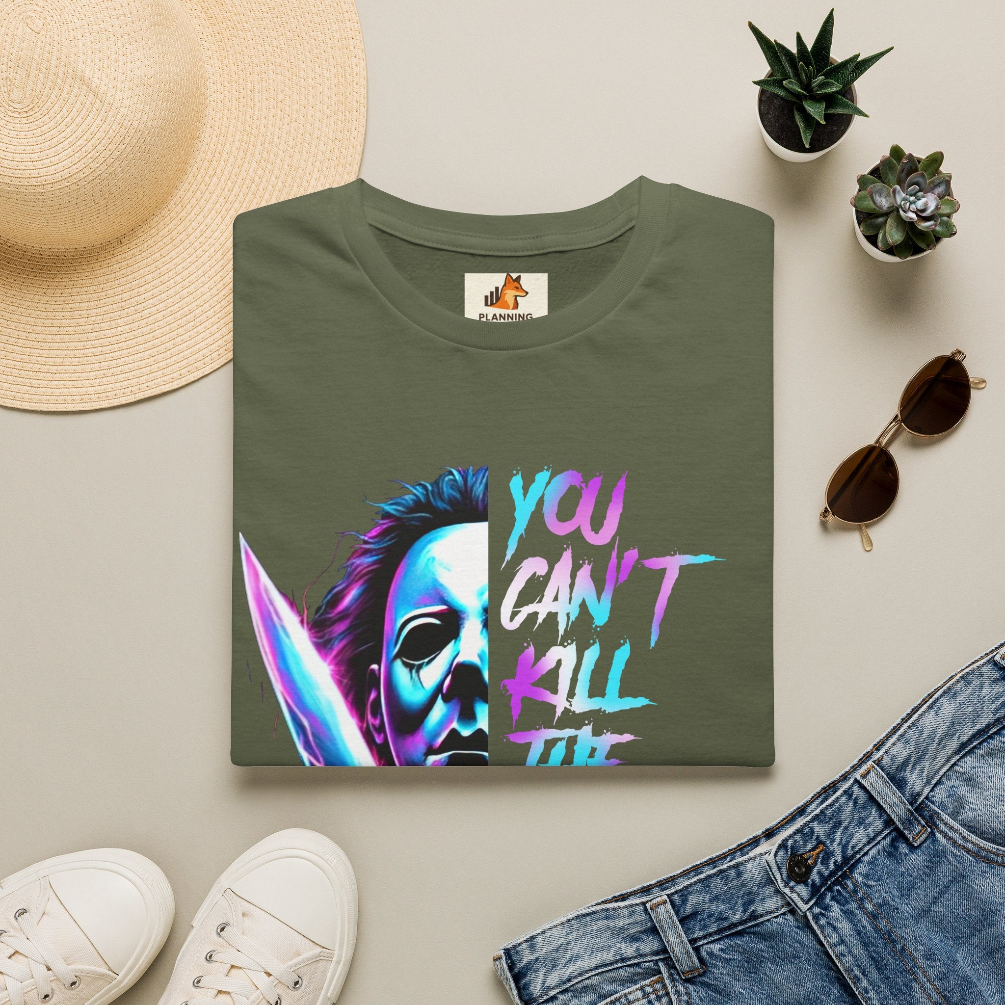 Horror Graphic T-Shirt — Neon “You Can’t Kill the Boogeyman” Michael Mask Tee