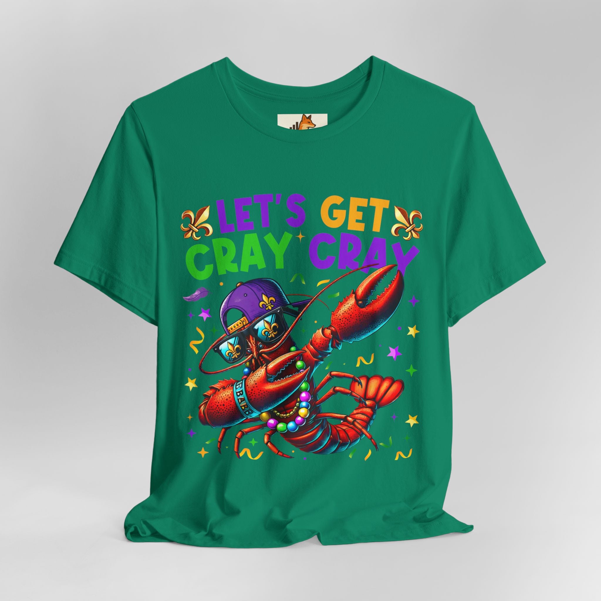 Mardi Gras “Let’s Get Cray Cray” Crawfish T-Shirt — Louisiana Fleur-de-Lis Party Tee