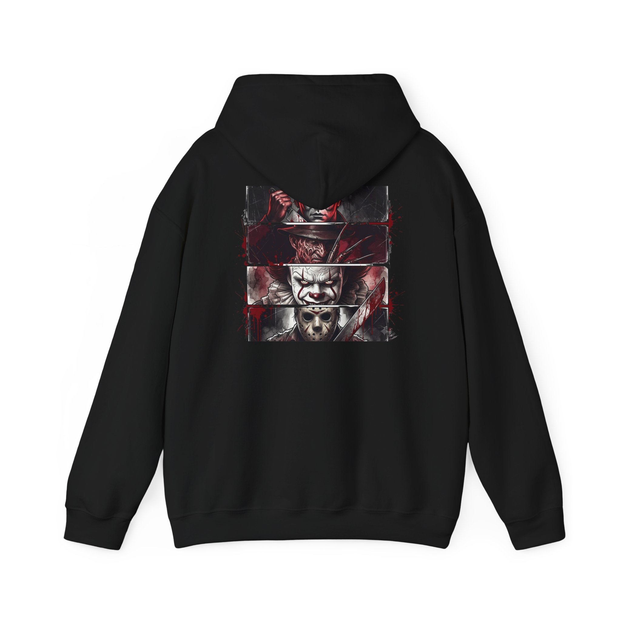 Horror Villains Back-Print Hoodie — Creepy Movie Killer Collage
