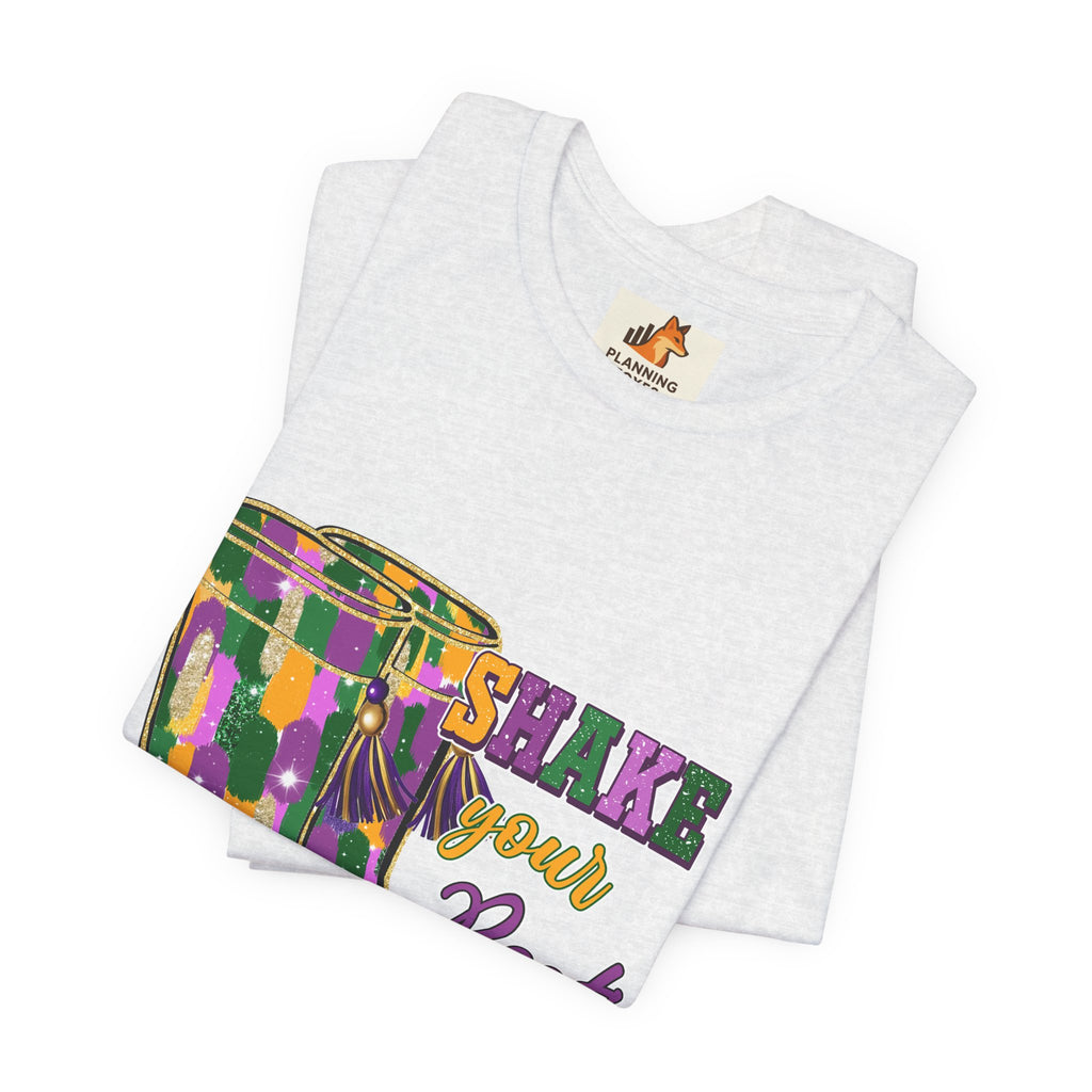 Mardi Gras 'Shake Your Bootie' T‑Shirt — Louisiana Fleur‑de‑Lis Tee