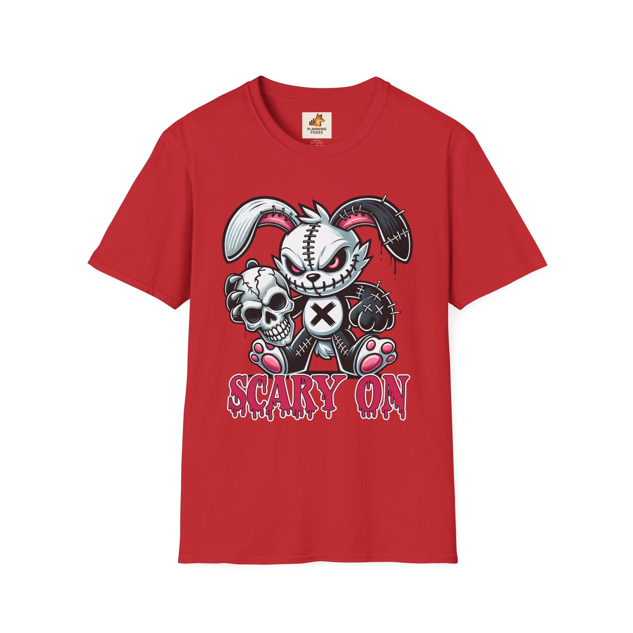 Scary On® Patchwork Demon Bunny T-Shirt — Horror Skull Graphic Tee