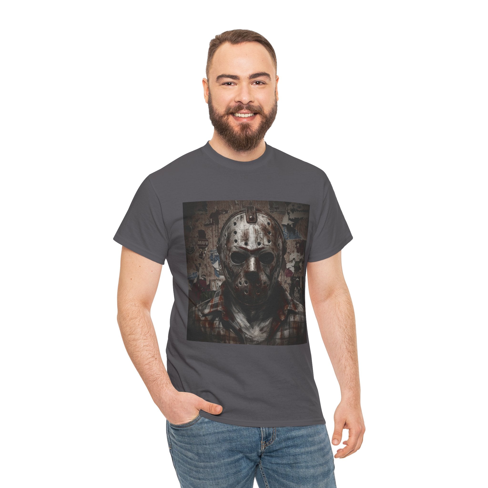 Hockey Mask Horror Tee — Retro Jason-Style Slasher Graphic Shirt
