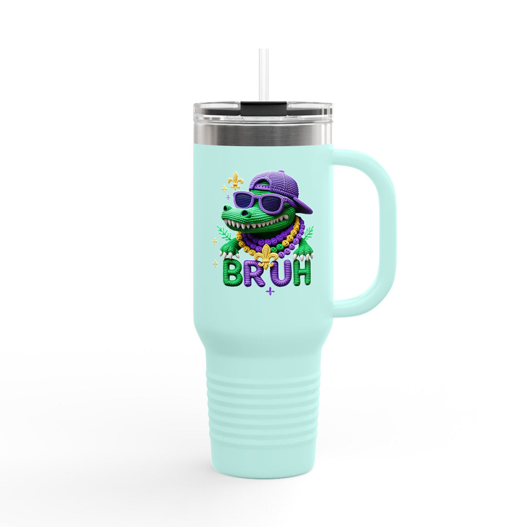 40oz Insulated Travel Mug – Cool Gator 'BRUH' Stainless Tumbler with Straw