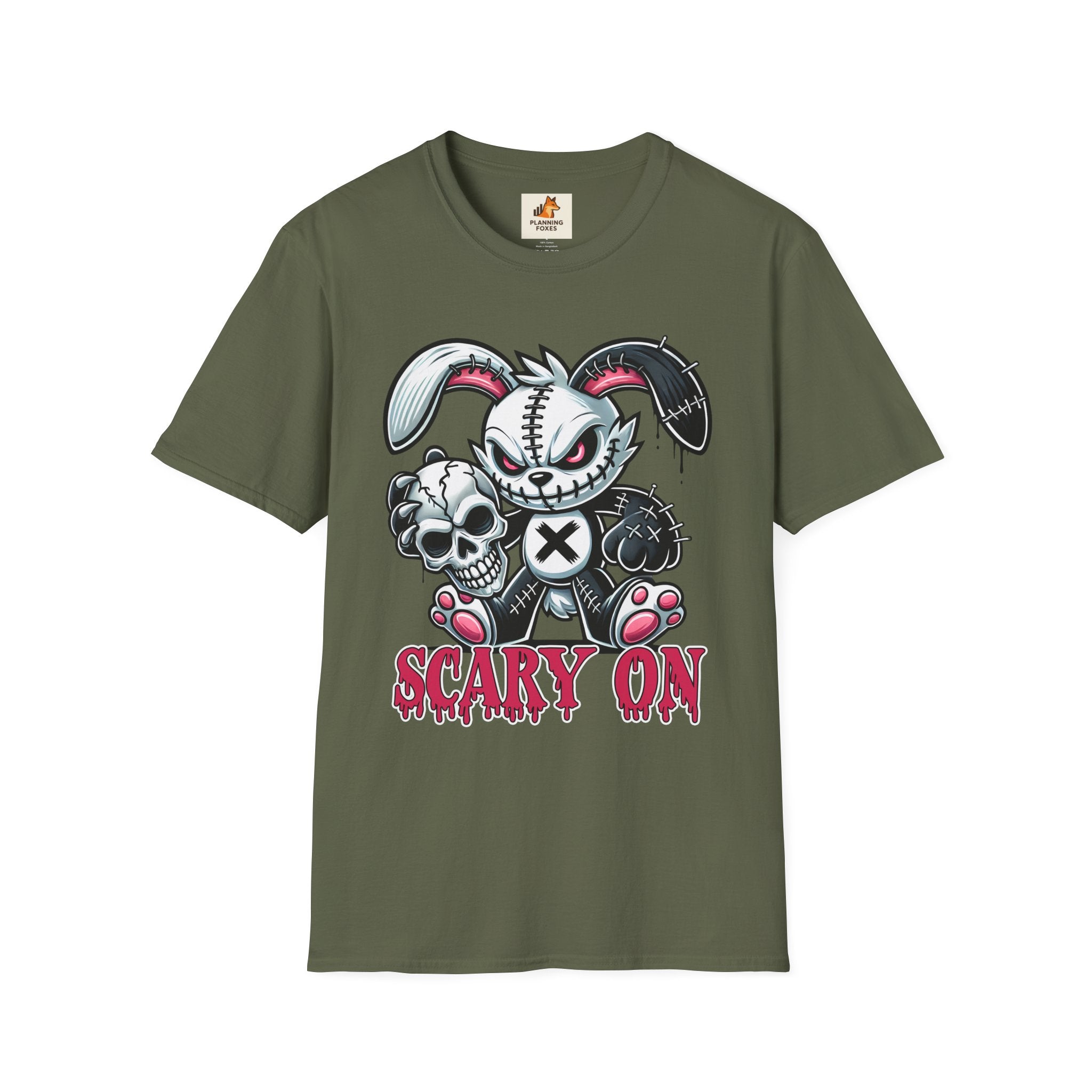 Scary On® Patchwork Demon Bunny T-Shirt — Horror Skull Graphic Tee