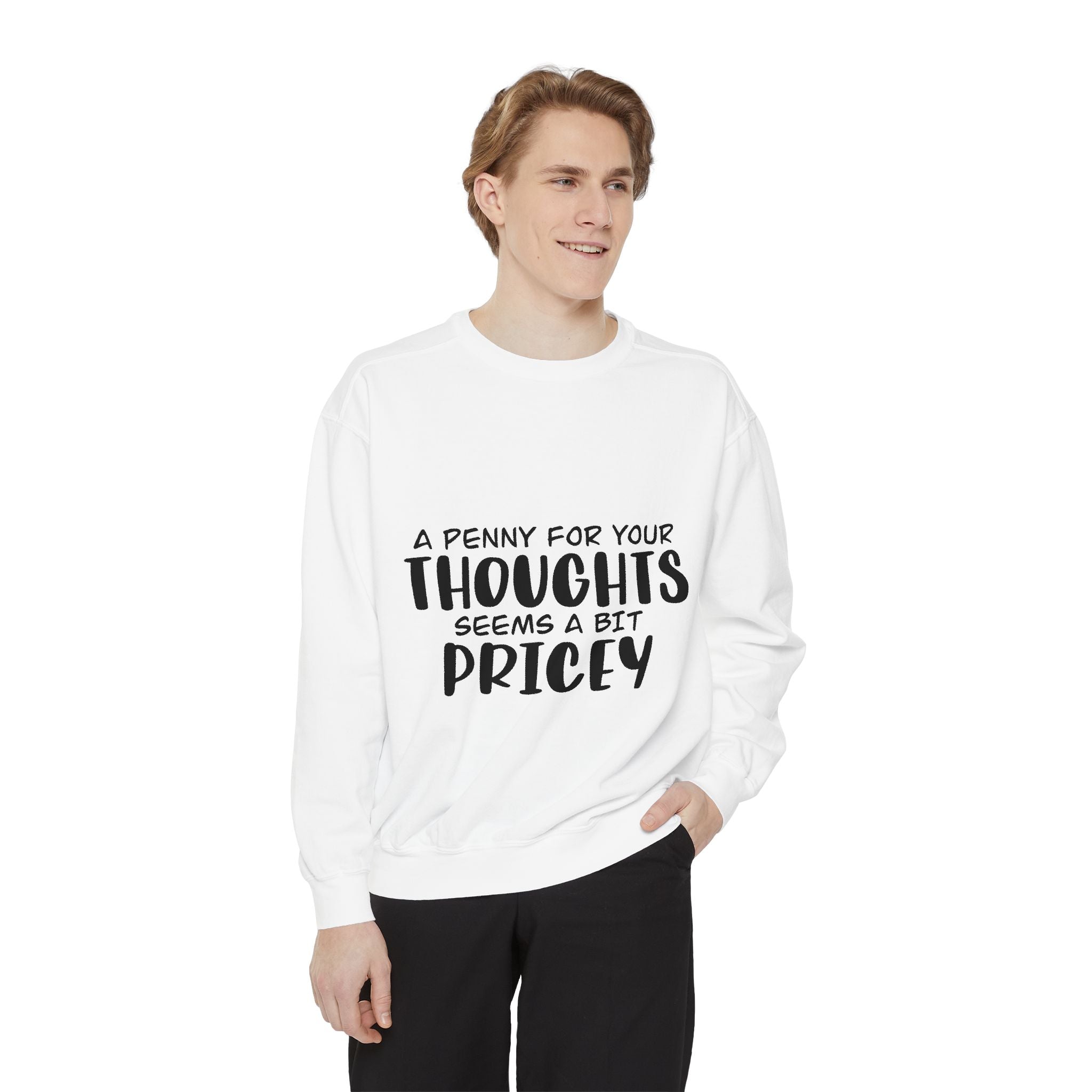 Sweatshirt — “A Penny For Your Thoughts Seems A Bit Pricey” Funny Quote Crewneck