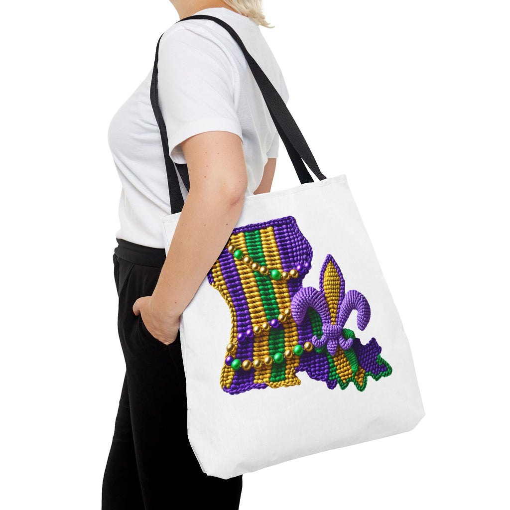 Mardi Gras Louisiana Tote Bag — Fleur‑de‑Lis Beads All‑Over Print