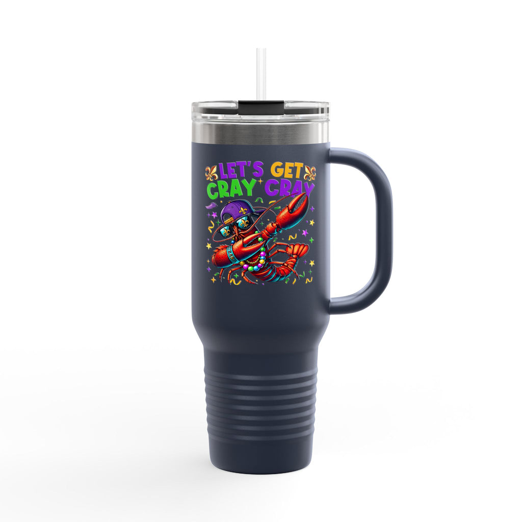 40oz Insulated Travel Mug — "Let's Get Cray Cray" Colorful Crawfish Party Design