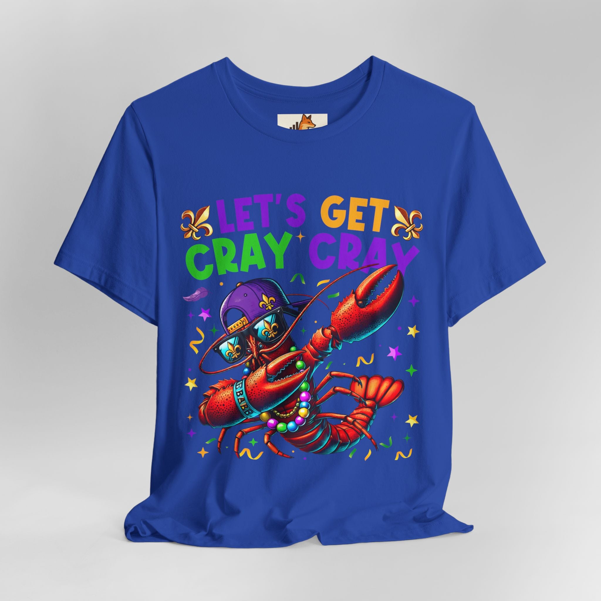 Mardi Gras “Let’s Get Cray Cray” Crawfish T-Shirt — Louisiana Fleur-de-Lis Party Tee