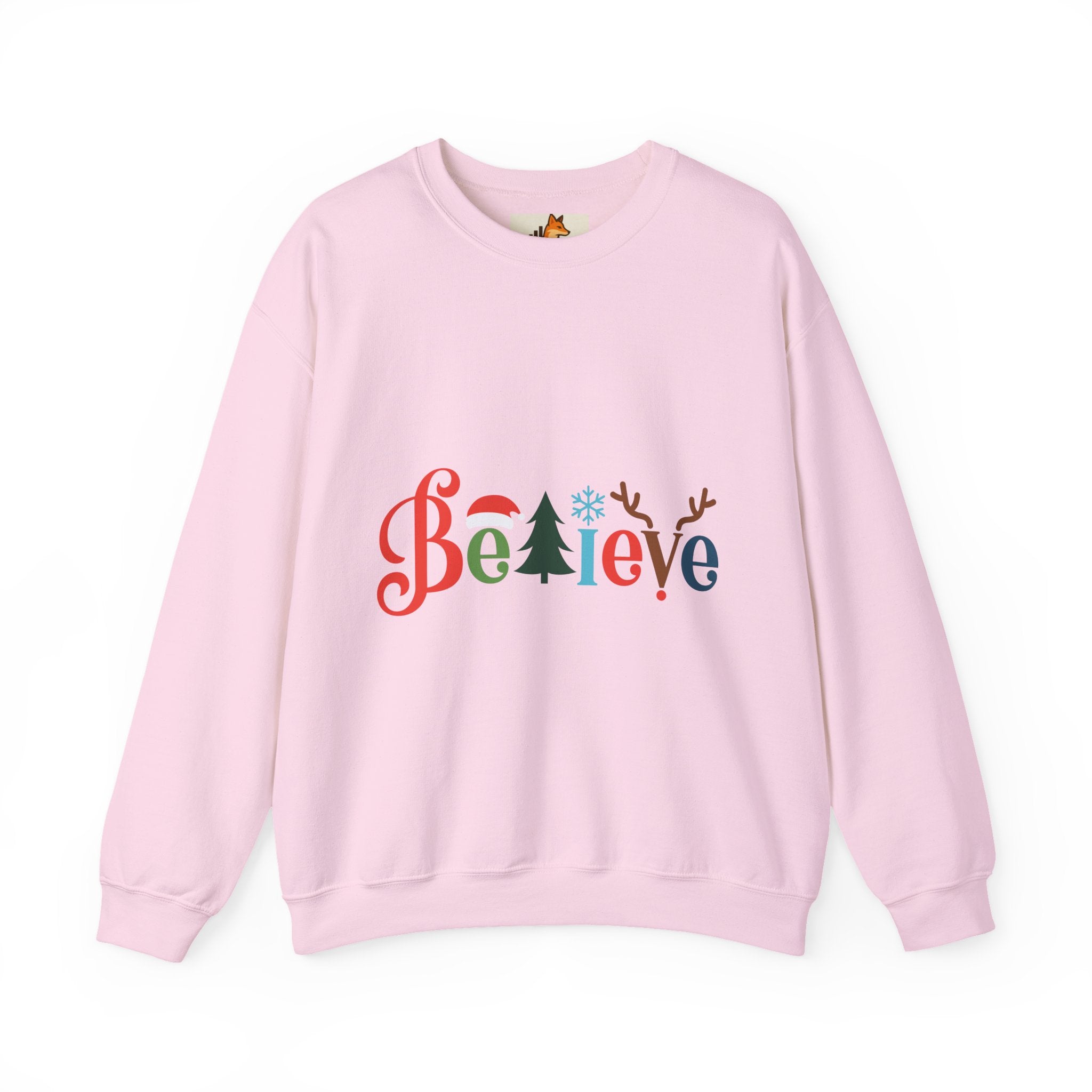 Believe Christmas Sweatshirt — Festive Tree & Reindeer Holiday Crewneck