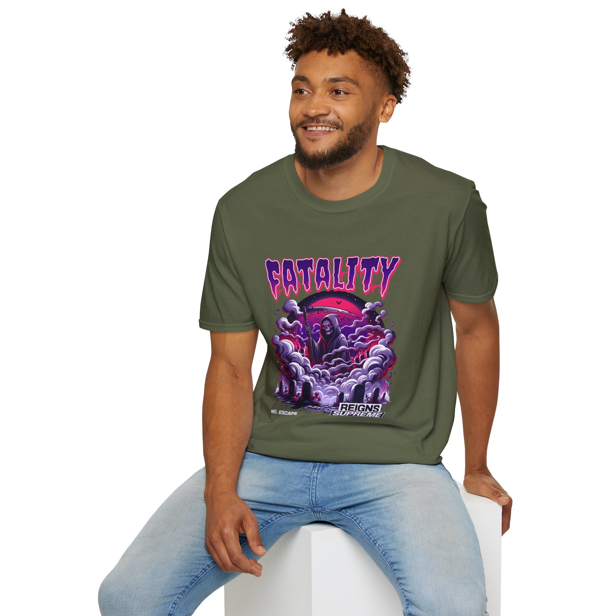 Fatality Graphic Tee — Grim Reaper Arcade Horror T-Shirt