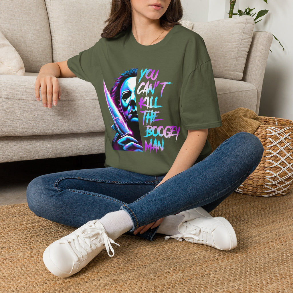 Horror Graphic T-Shirt — Neon “You Can’t Kill the Boogeyman” Michael Mask Tee