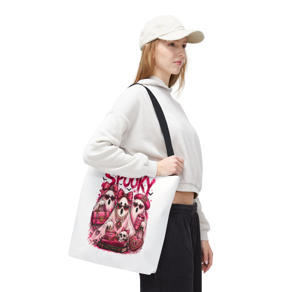 Spooky Pink Ghost Trio Tote Bag — Cute Gothic Halloween Aesthetic