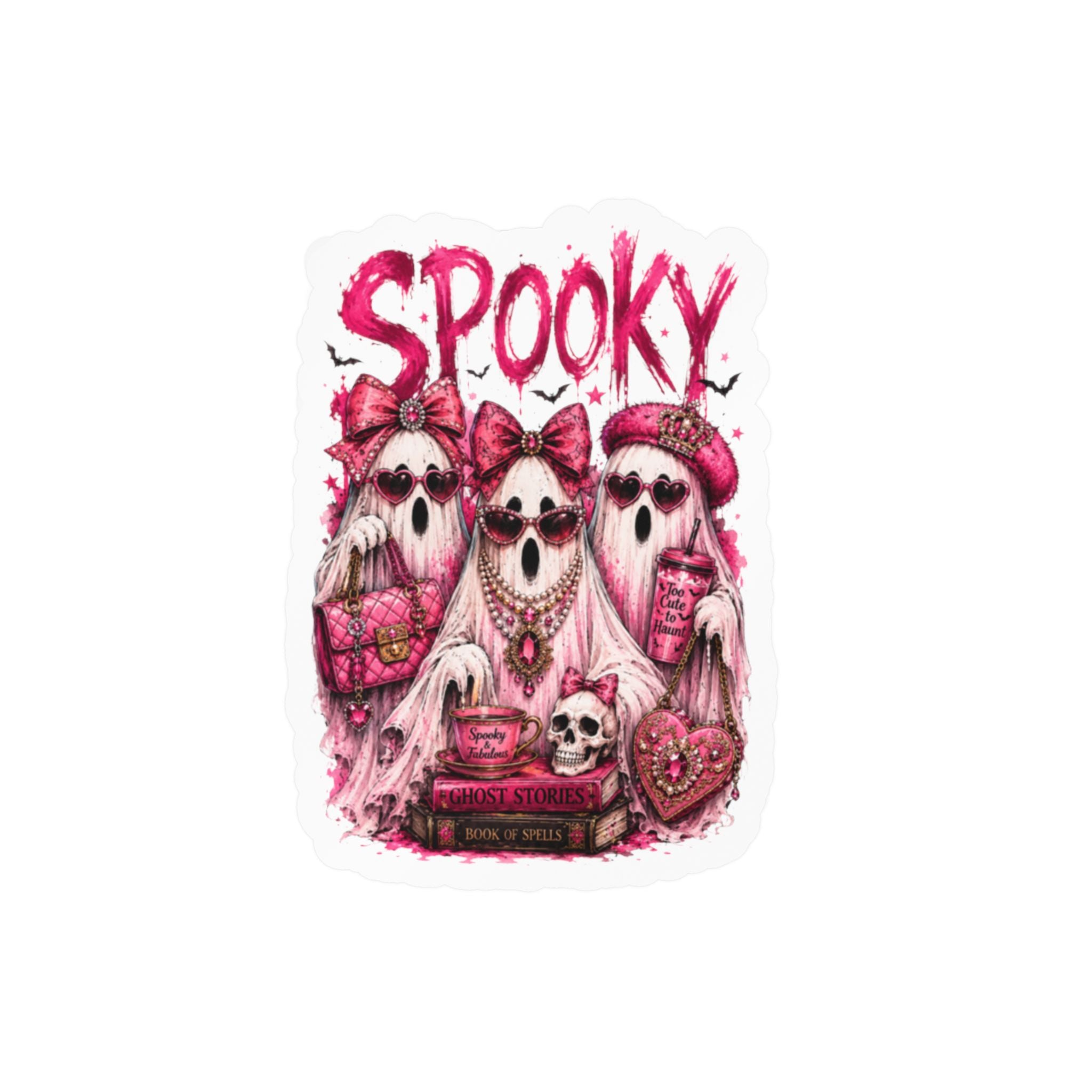 Spooky Pink Ghosts Kiss-Cut Vinyl Sticker — Cute Gothic Halloween Decal