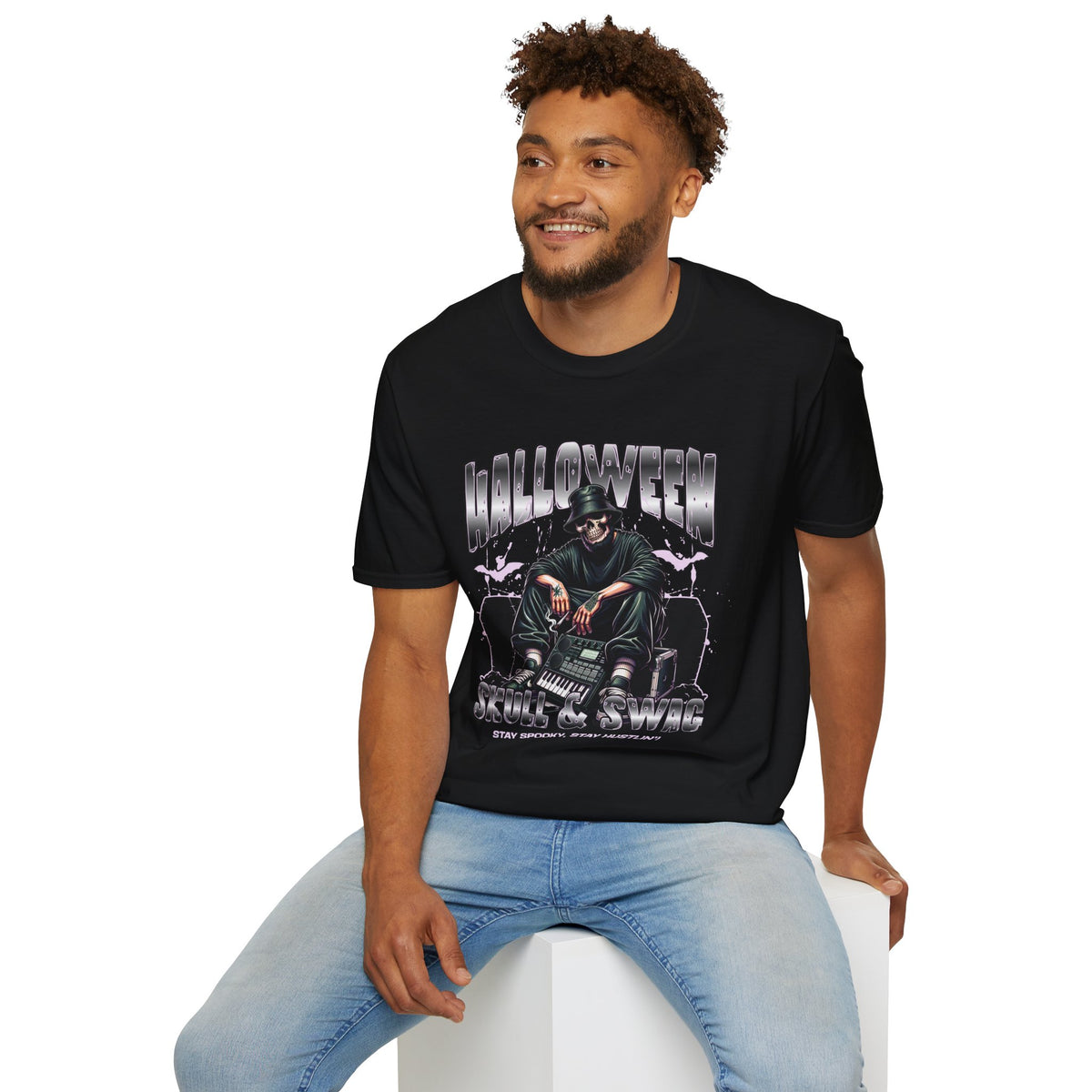 Halloween Skull Graphic T-Shirt — Retro Horror Crew Tee