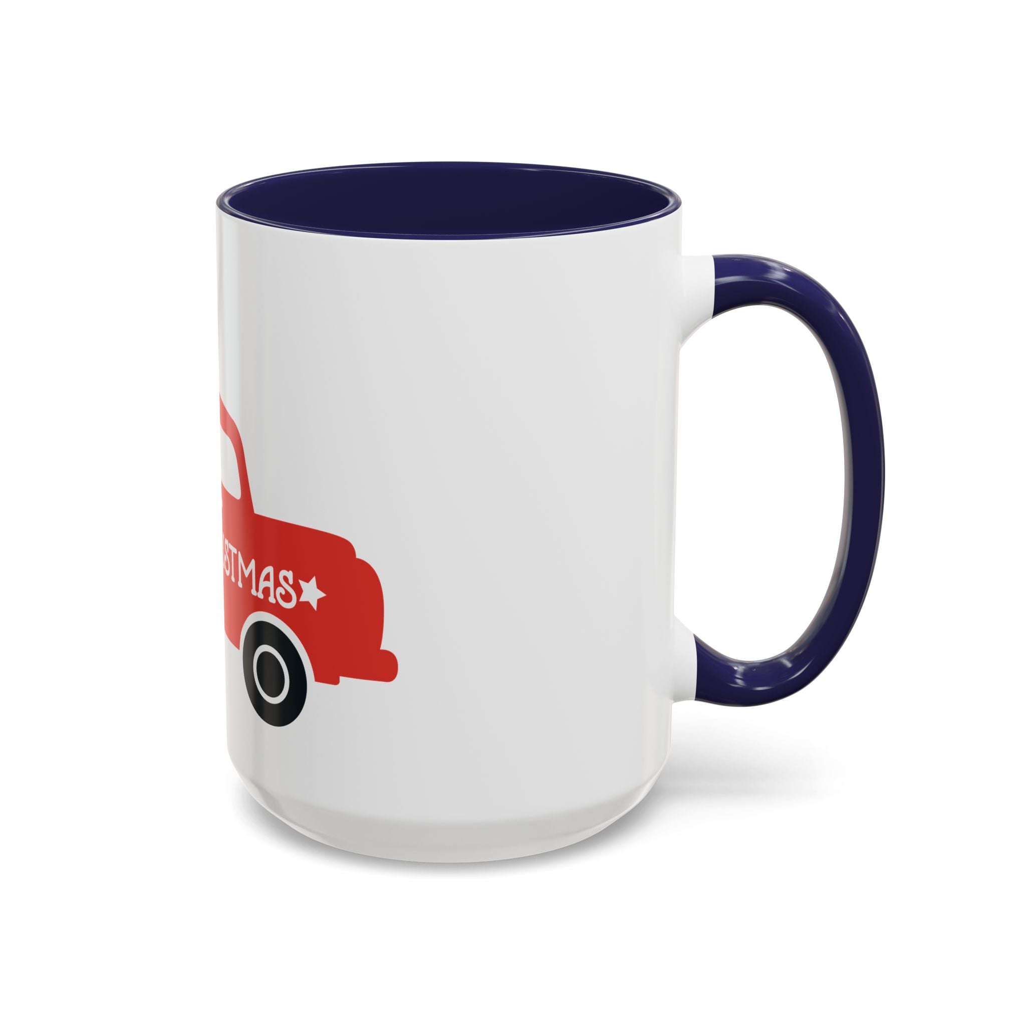 Christmas Truck Coffee Mug — Red Vintage Pickup with Tree, "Merry Christmas" Accent Mug