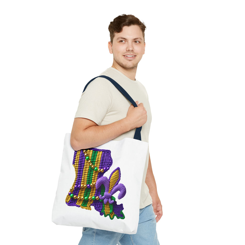 Mardi Gras Louisiana Tote Bag — Fleur‑de‑Lis Beads All‑Over Print