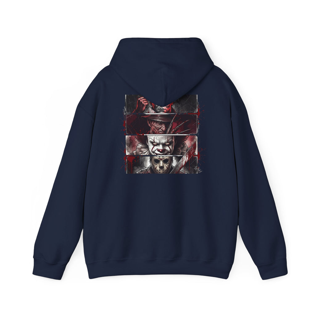 Horror Villains Back-Print Hoodie — Creepy Movie Killer Collage