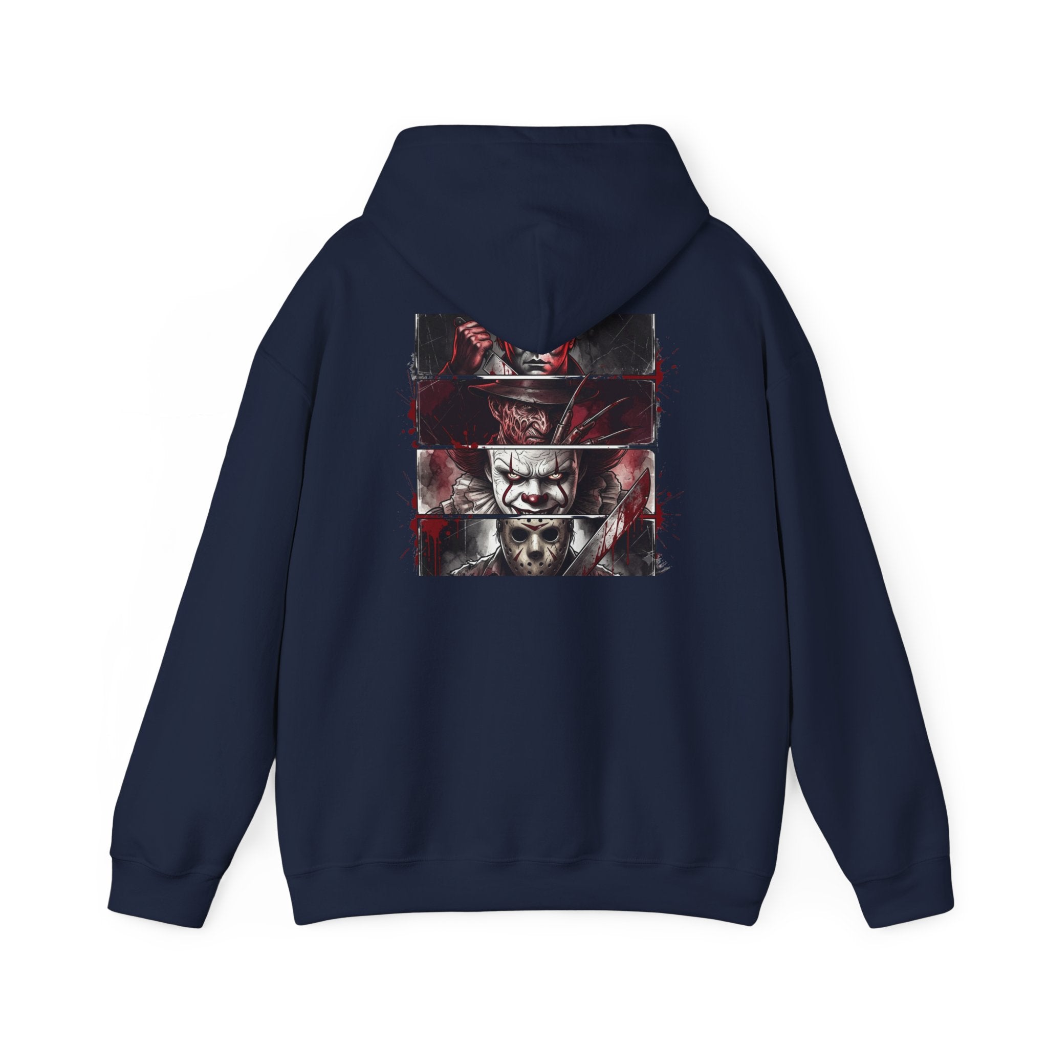 Horror Villains Back-Print Hoodie — Creepy Movie Killer Collage