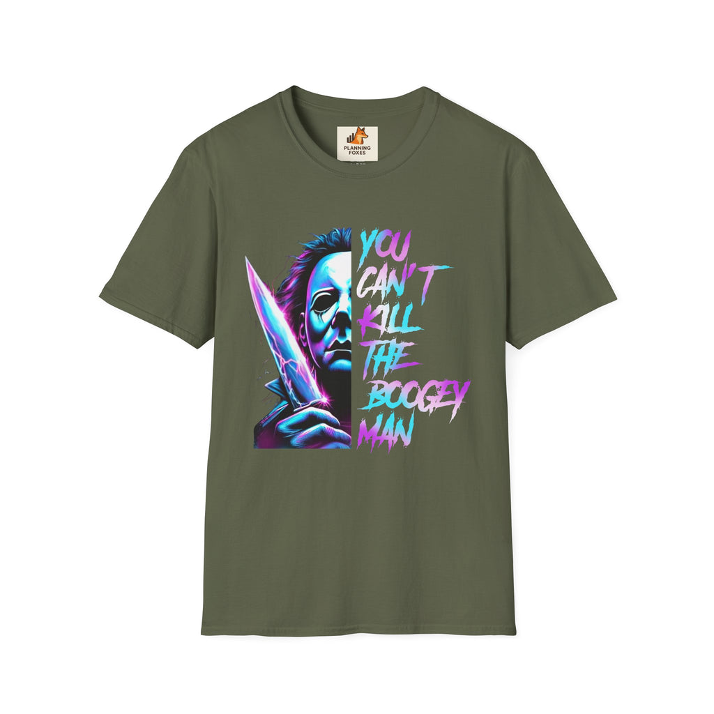 Horror Graphic T-Shirt — Neon “You Can’t Kill the Boogeyman” Michael Mask Tee