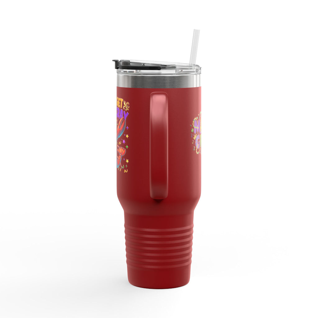 40oz Insulated Travel Mug — "Let's Get Cray Cray" Colorful Crawfish Party Design