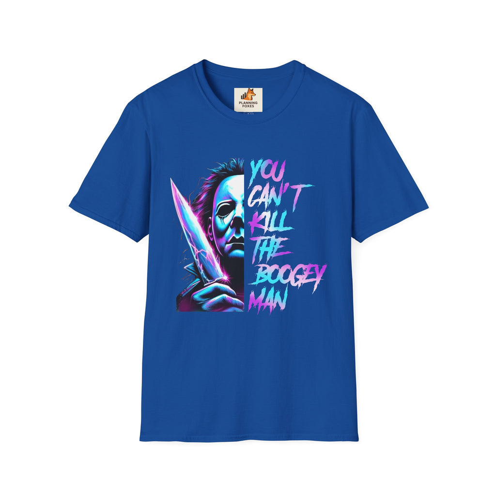 Horror Graphic T-Shirt — Neon “You Can’t Kill the Boogeyman” Michael Mask Tee
