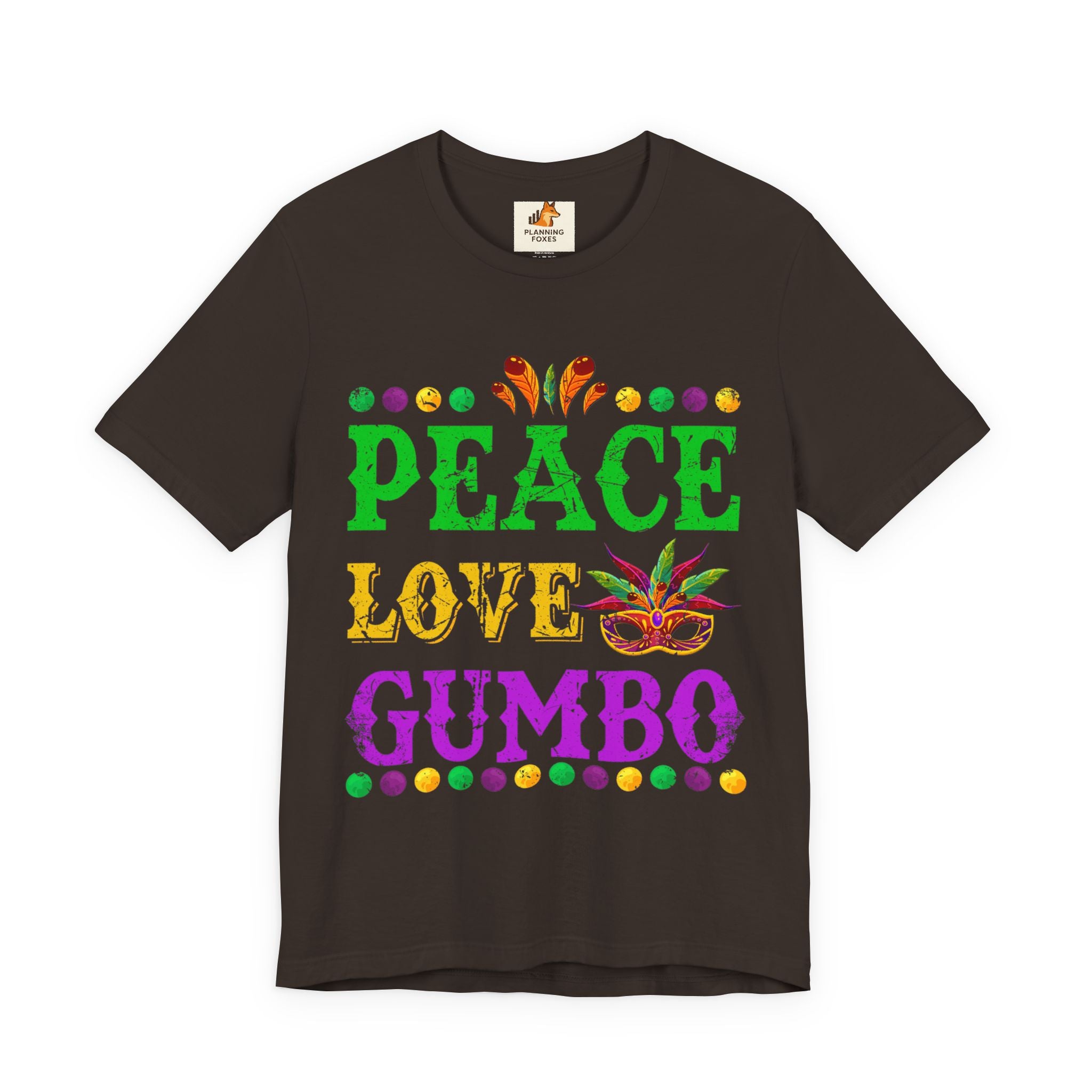 Mardi Gras T-Shirt — "Peace Love Gumbo" Festive Carnival Tee