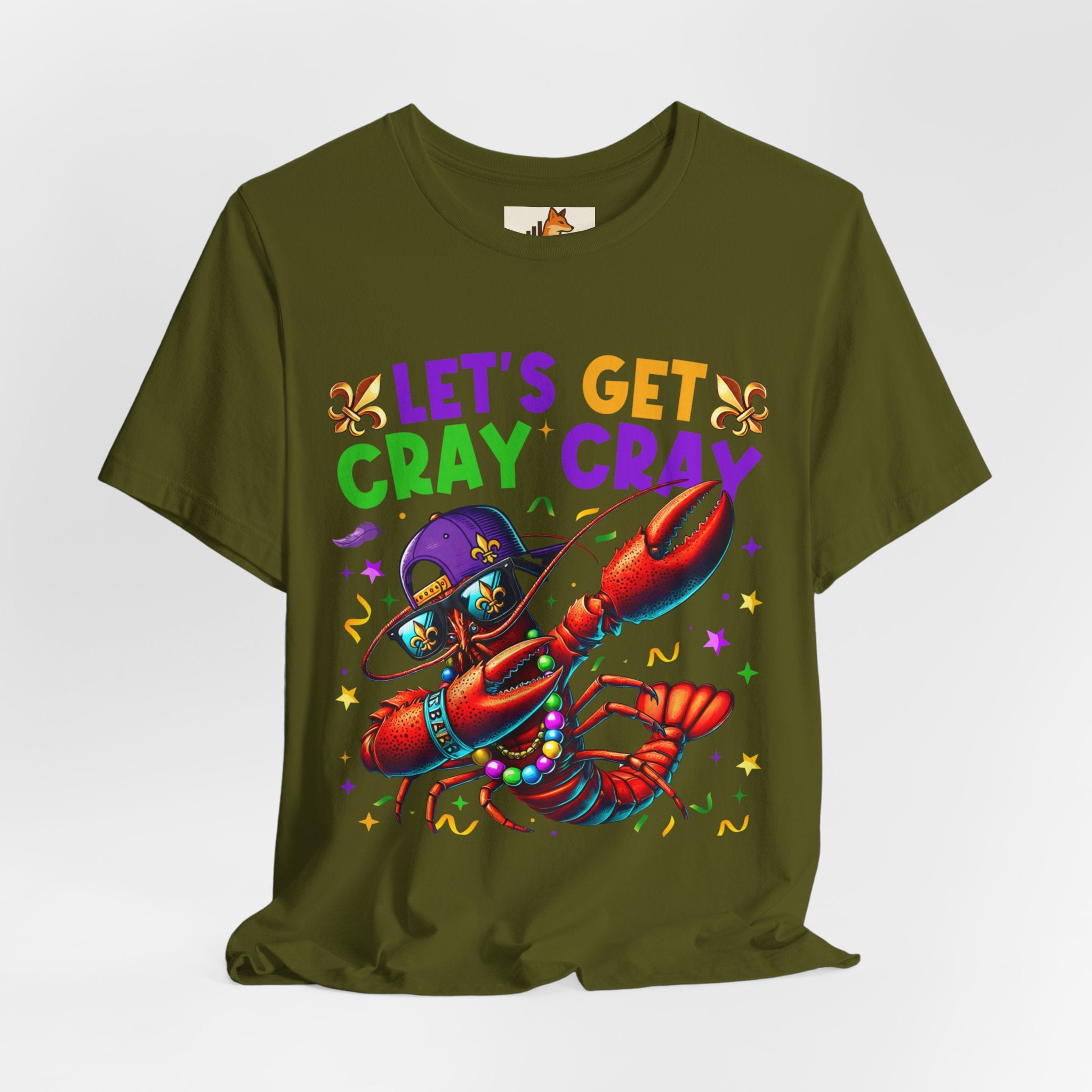 Mardi Gras “Let’s Get Cray Cray” Crawfish T-Shirt — Louisiana Fleur-de-Lis Party Tee