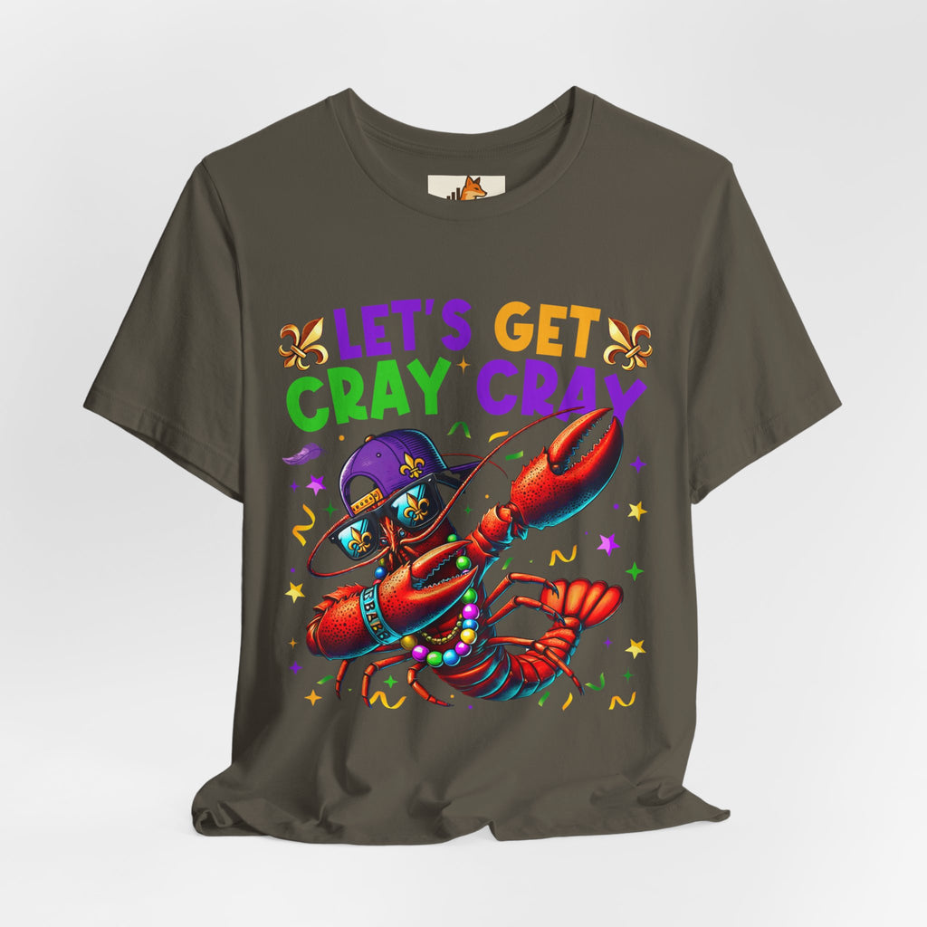 Mardi Gras “Let’s Get Cray Cray” Crawfish T-Shirt — Louisiana Fleur-de-Lis Party Tee
