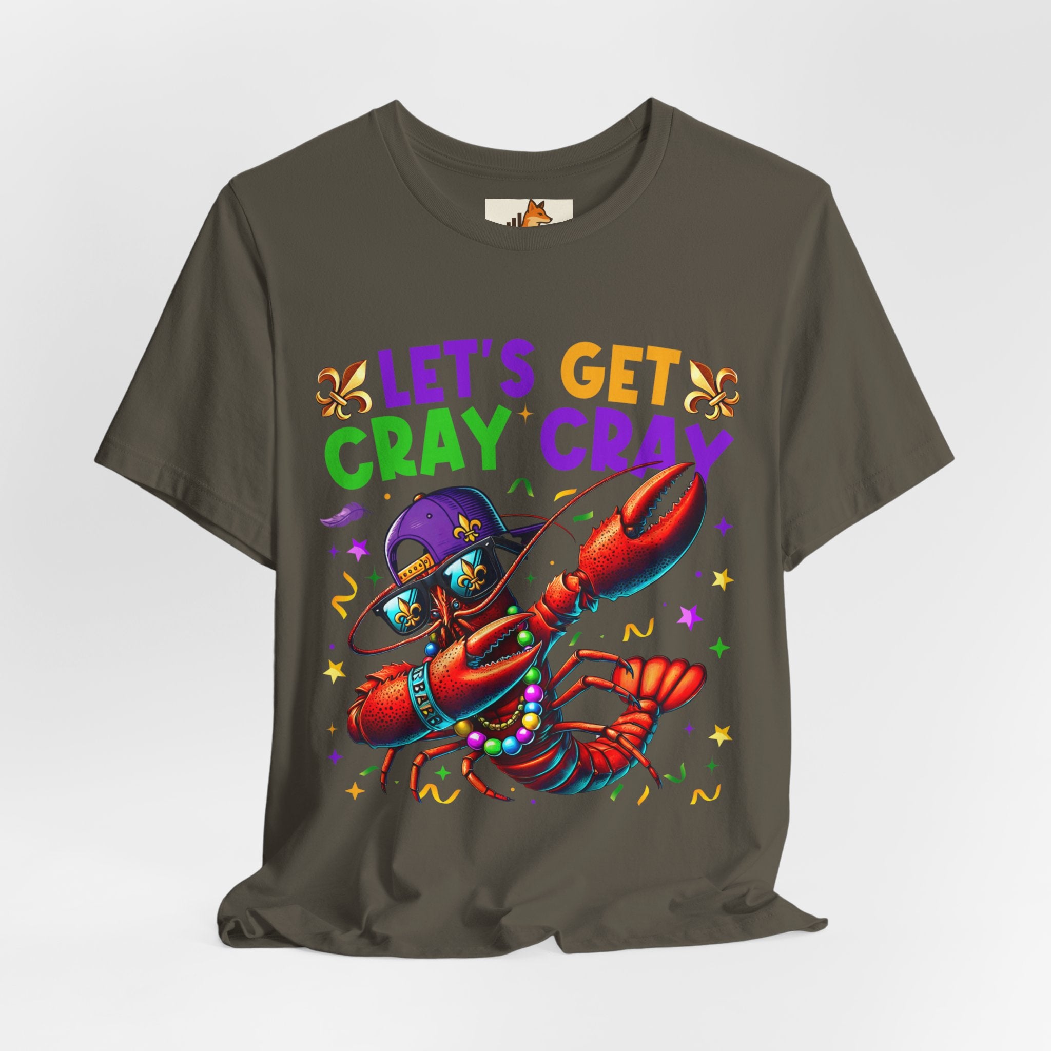 Mardi Gras “Let’s Get Cray Cray” Crawfish T-Shirt — Louisiana Fleur-de-Lis Party Tee