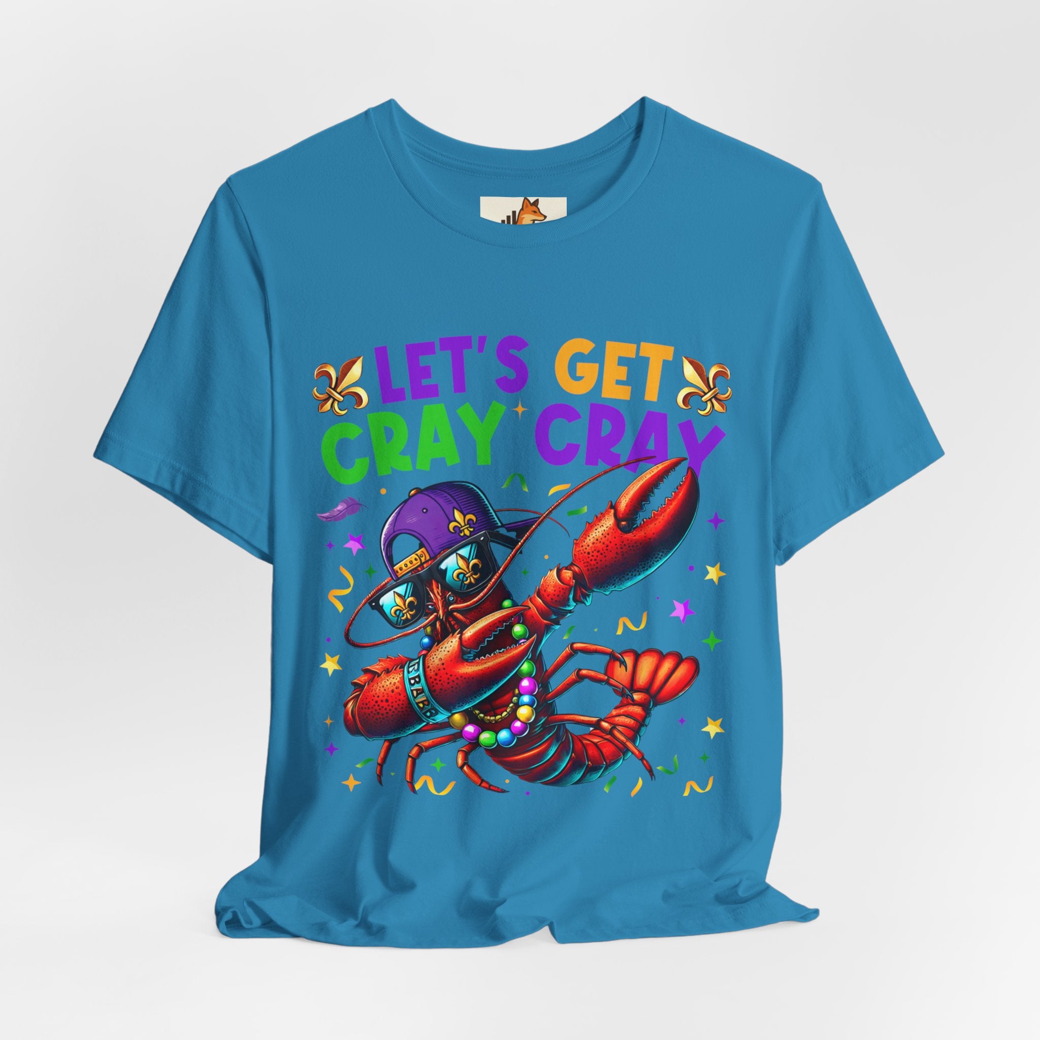 Mardi Gras “Let’s Get Cray Cray” Crawfish T-Shirt — Louisiana Fleur-de-Lis Party Tee