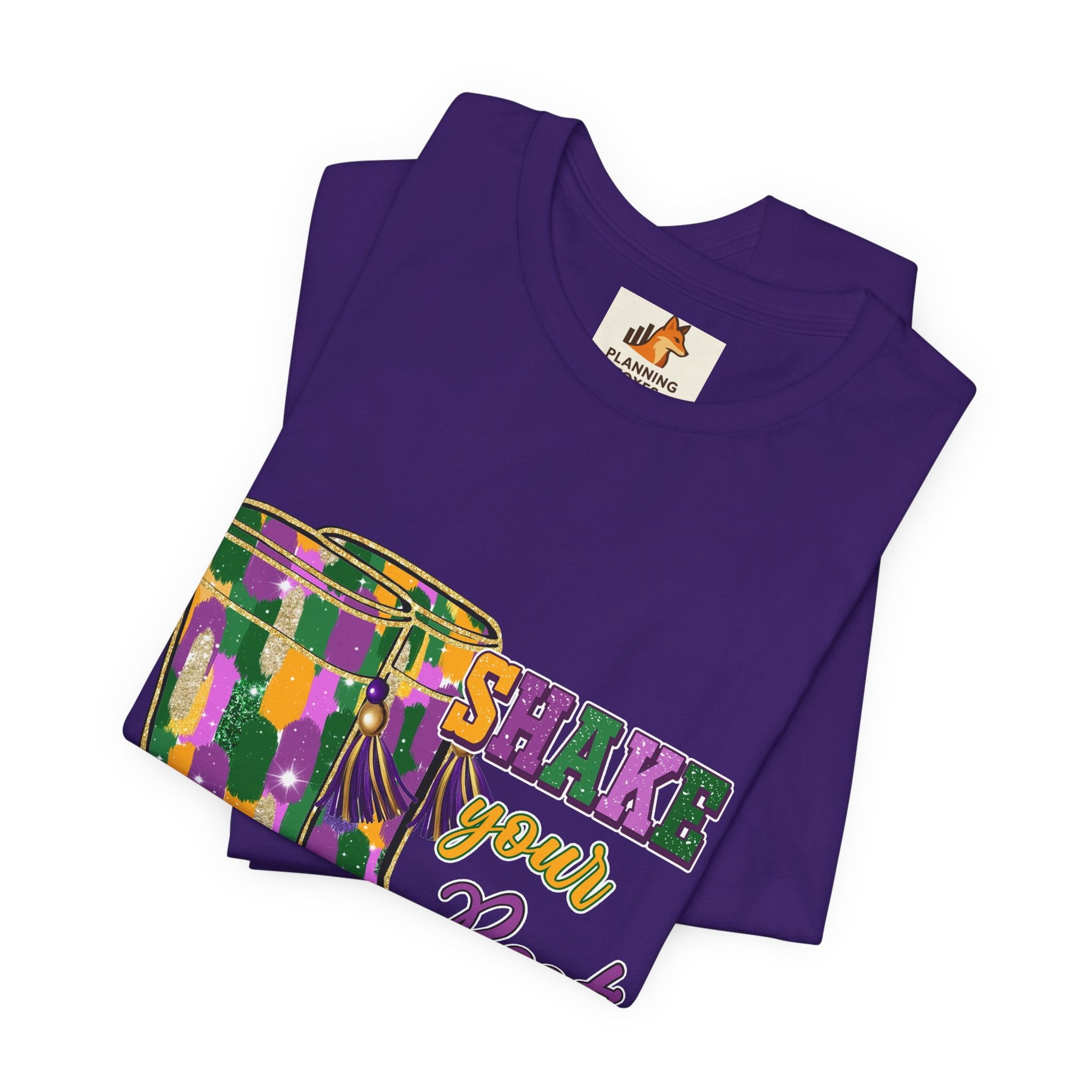 Mardi Gras 'Shake Your Bootie' T‑Shirt — Louisiana Fleur‑de‑Lis Tee