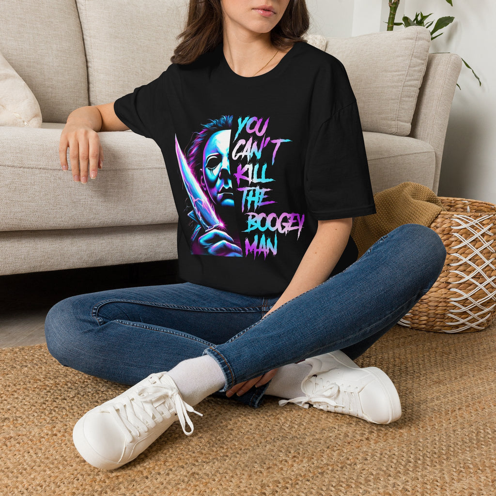 Horror Graphic T-Shirt — Neon “You Can’t Kill the Boogeyman” Michael Mask Tee