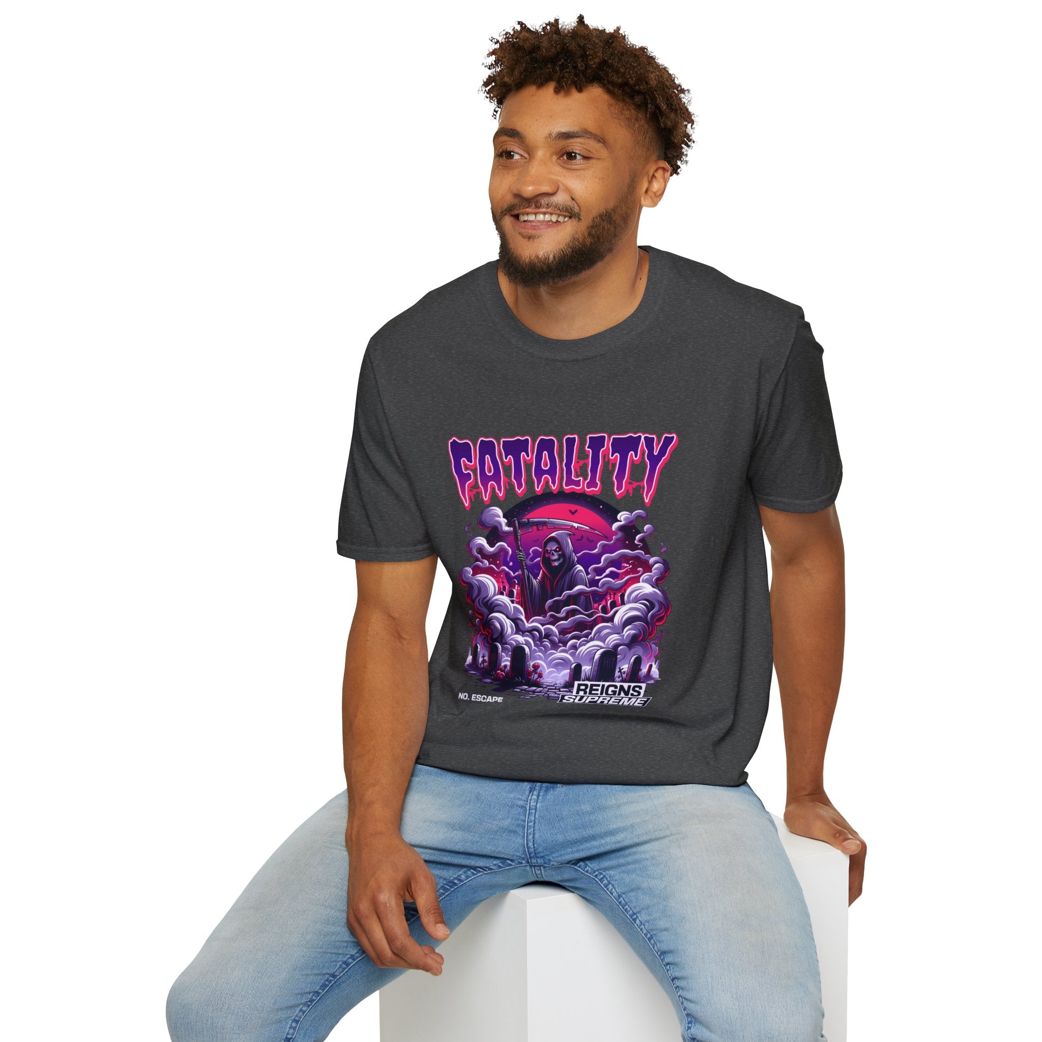 Fatality Graphic Tee — Grim Reaper Arcade Horror T-Shirt