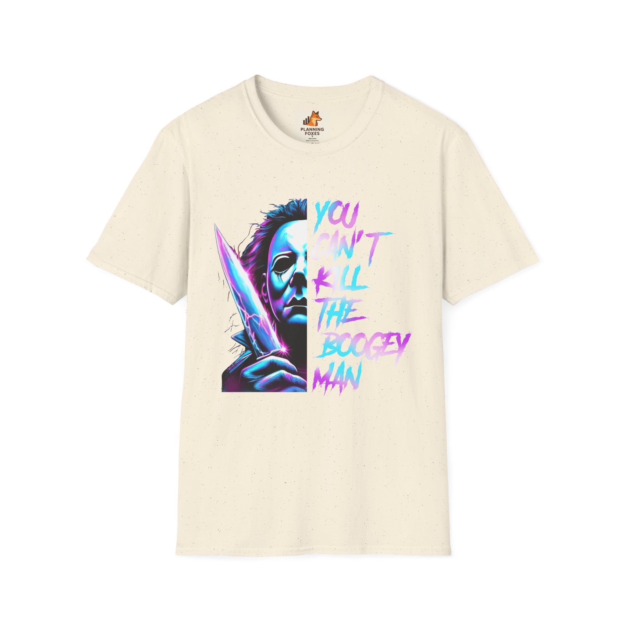 Horror Graphic T-Shirt — Neon “You Can’t Kill the Boogeyman” Michael Mask Tee