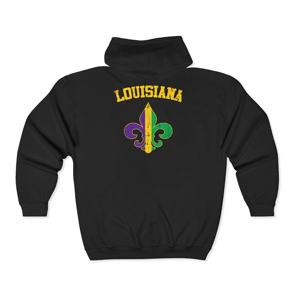 Mardi Gras 'BRUH' Zip Hoodie — Louisiana Fleur-de-Lis Carnival Jacket